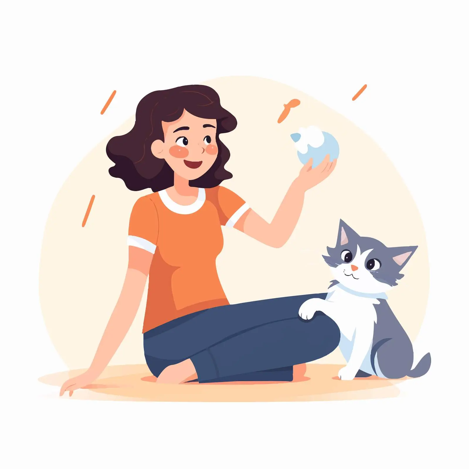 Woman Playing with Cat Vector Illustration — free download from Dotvec