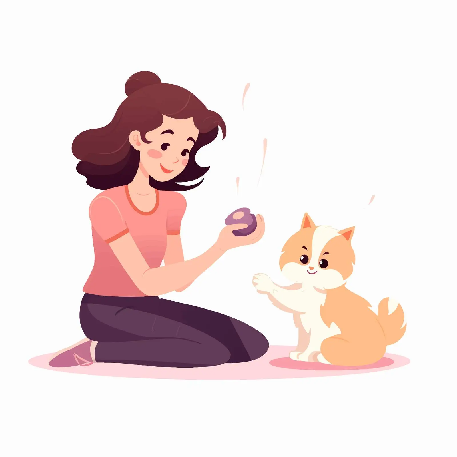 Woman Playing with Cat Vector Illustration — free download from Dotvec