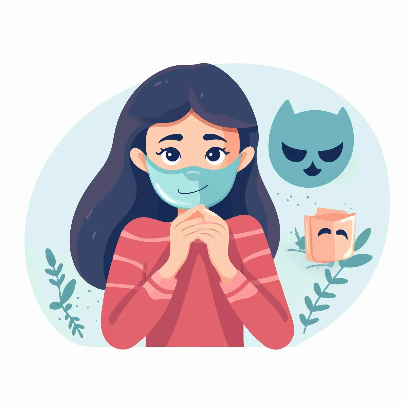 Girl Wearing Social Face Mask with Emotion — free download from Dotvec