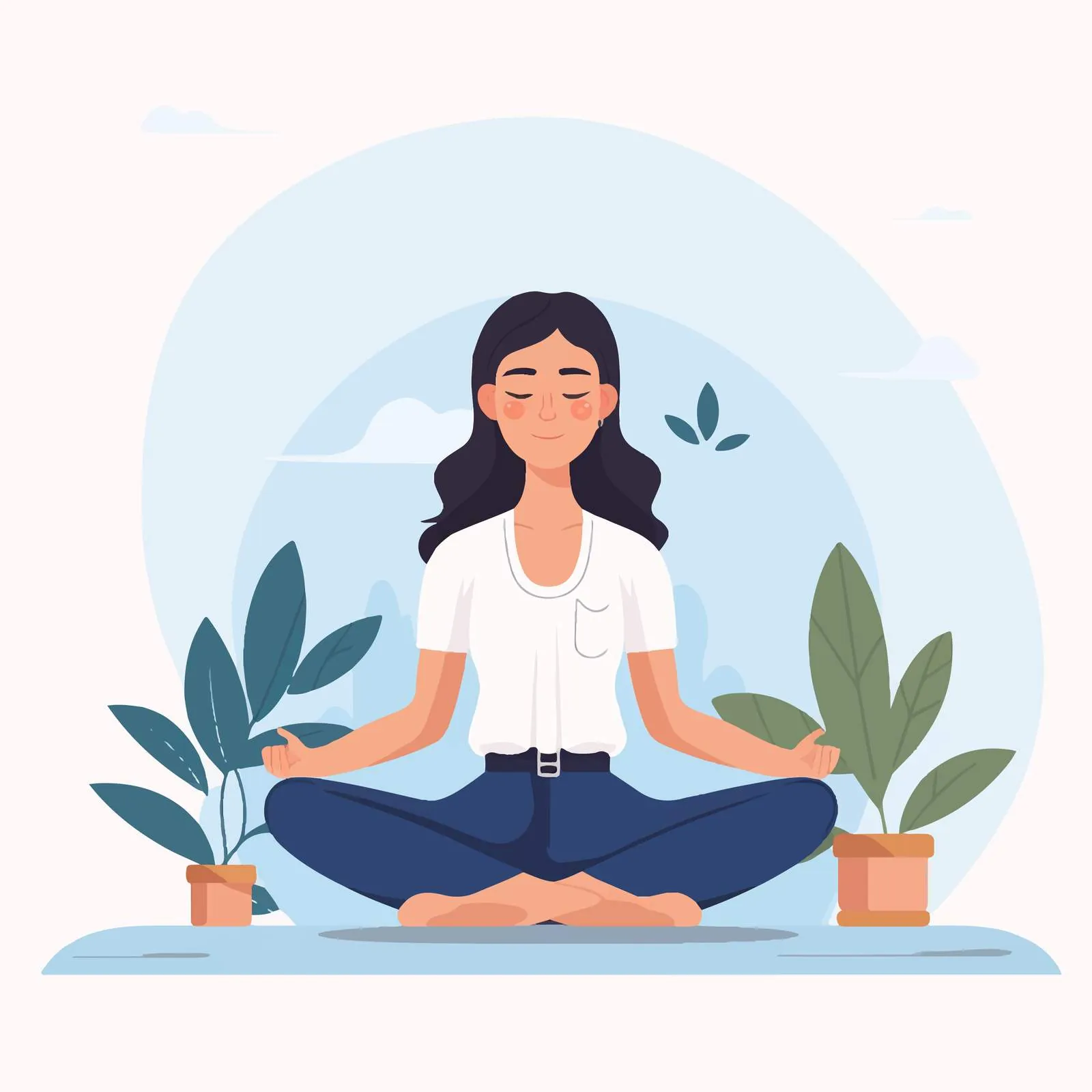 Young Woman Meditating Cross-Legged on Floor — free download from Dotvec