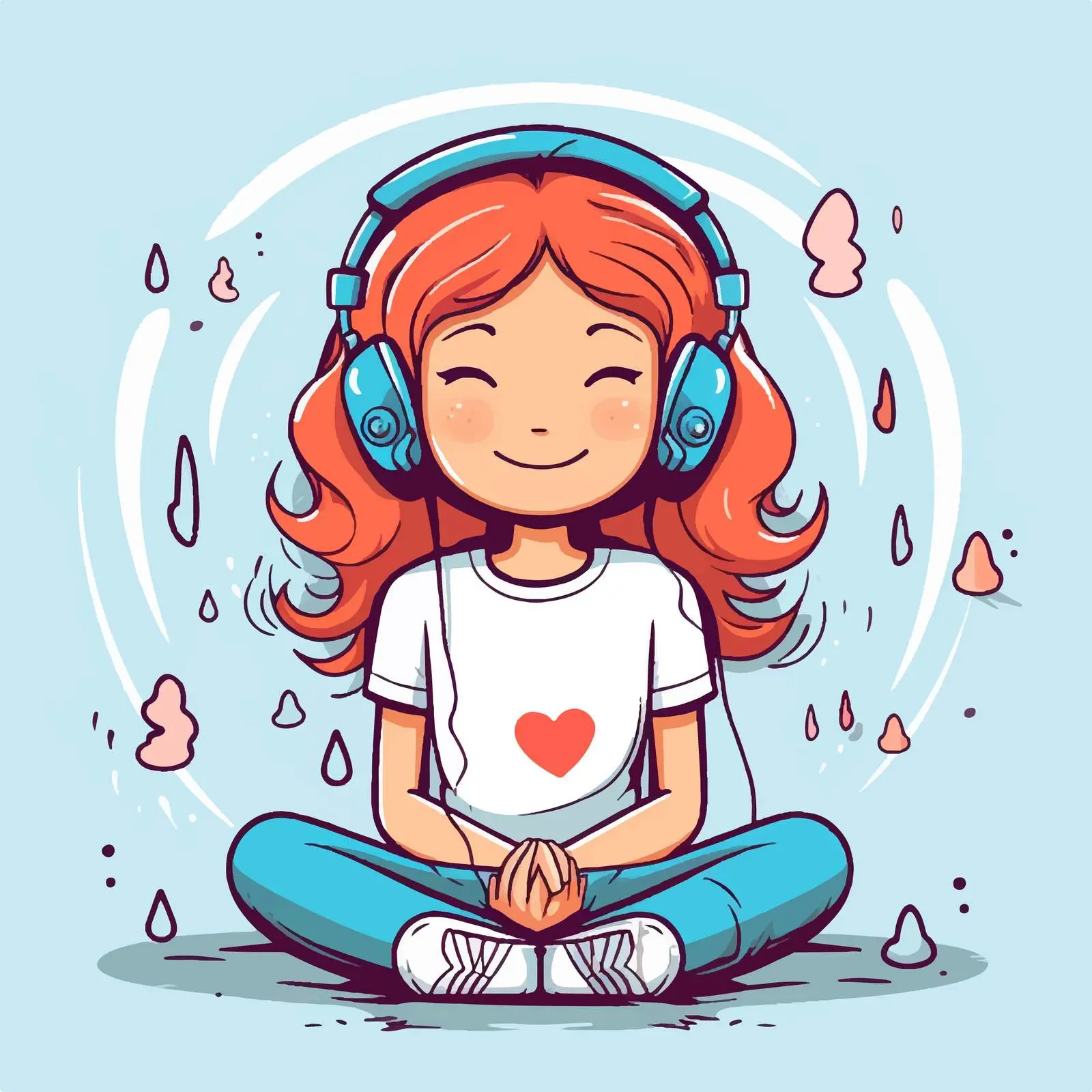 Girl Listening to Music on Floor with Headset — free download from Dotvec