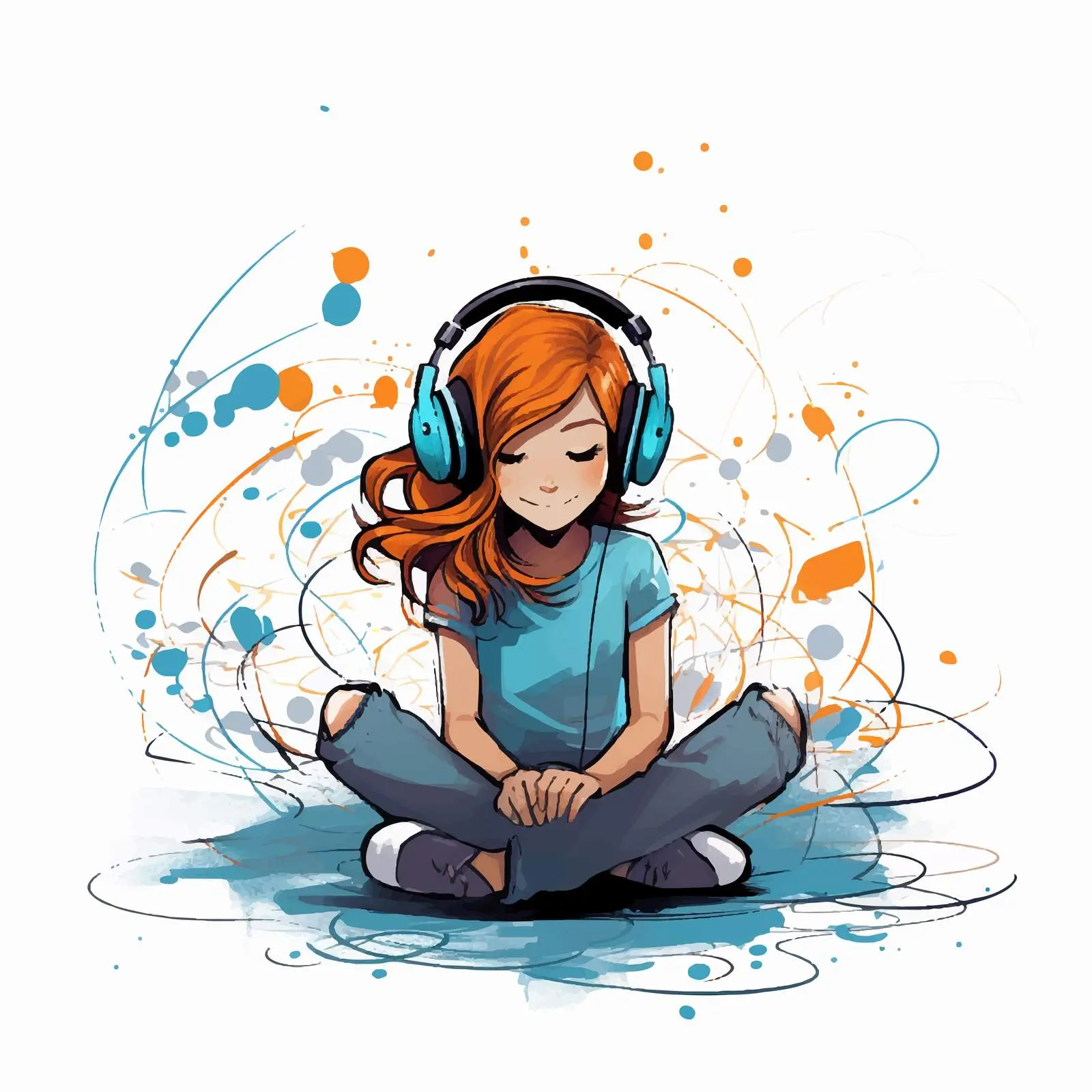 Girl Listening to Music on the Floor — free download from Dotvec
