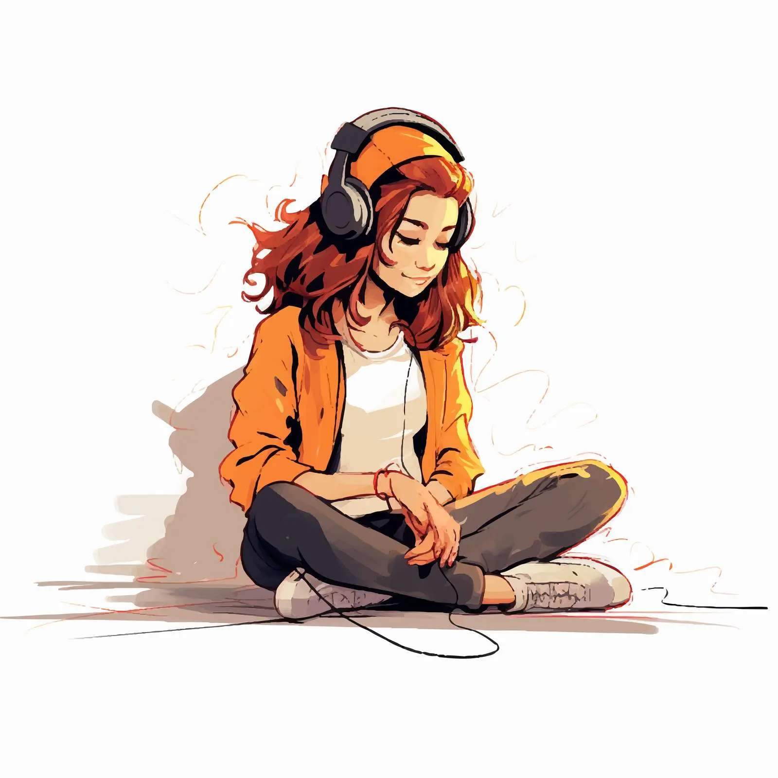 Girl Sitting on Floor Enjoying Music with Headset — free download from Dotvec