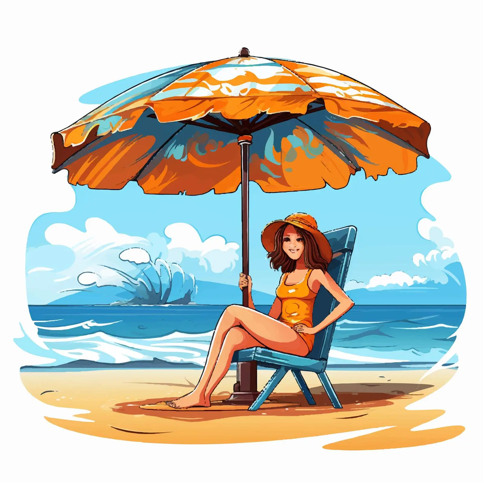 Girl Sitting Under Parasol on the Beach – free parasol image from Dotvec