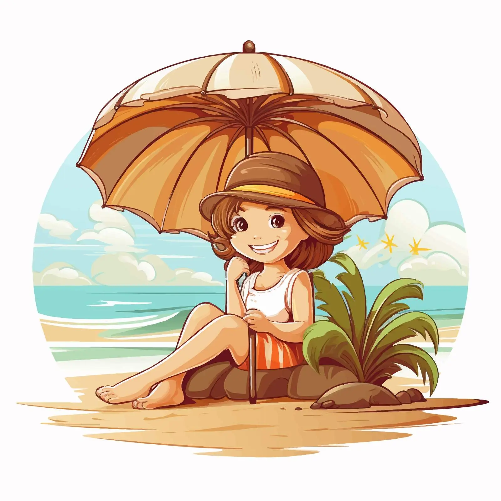 Girl Sitting Under Parasol on the Beach Vector – free parasol image from Dotvec