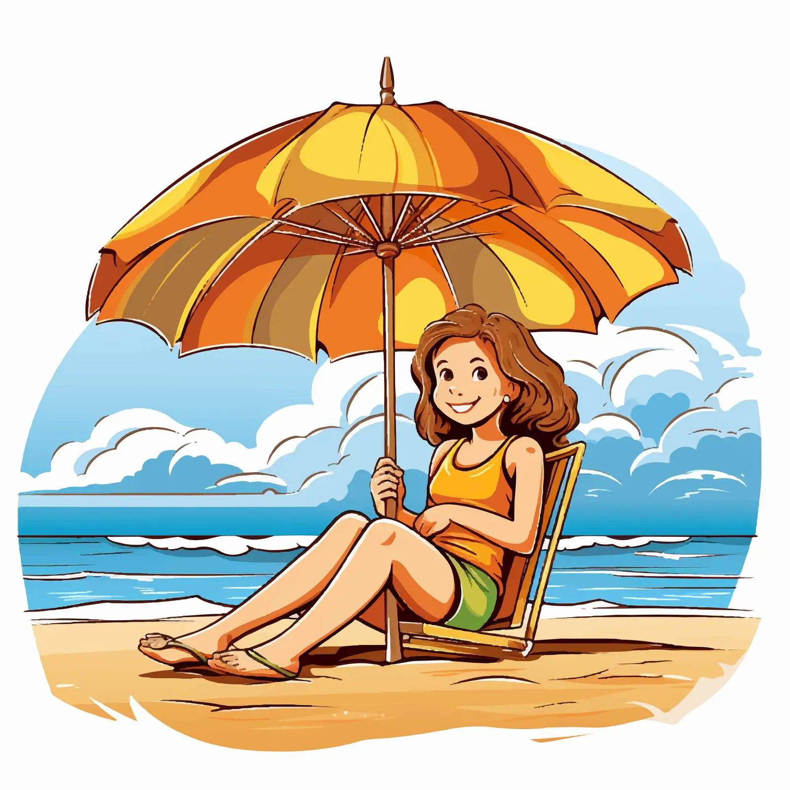 Girl Sitting Under Parasol on Beach Vector Art – free parasol image from Dotvec