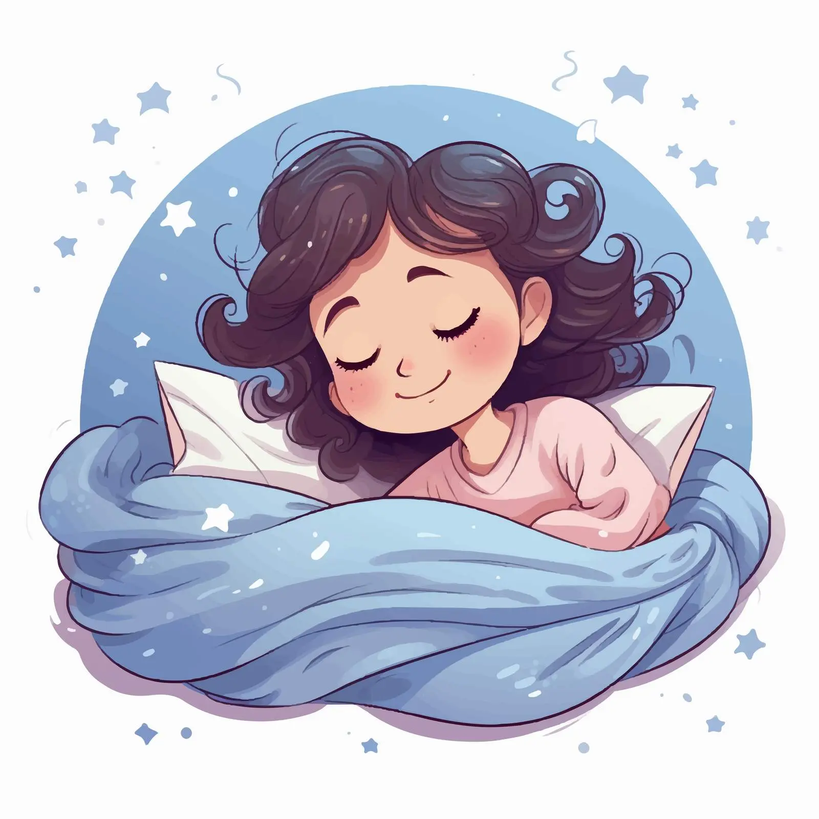 Cute Cartoon Girl Sleeping in Bed Illustration — free download from Dotvec