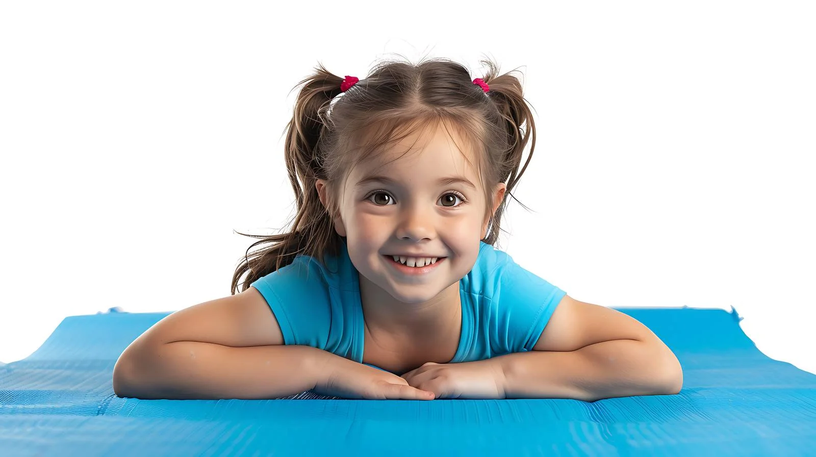 Cheerful girl resting on exercise mat — free download from Dotvec