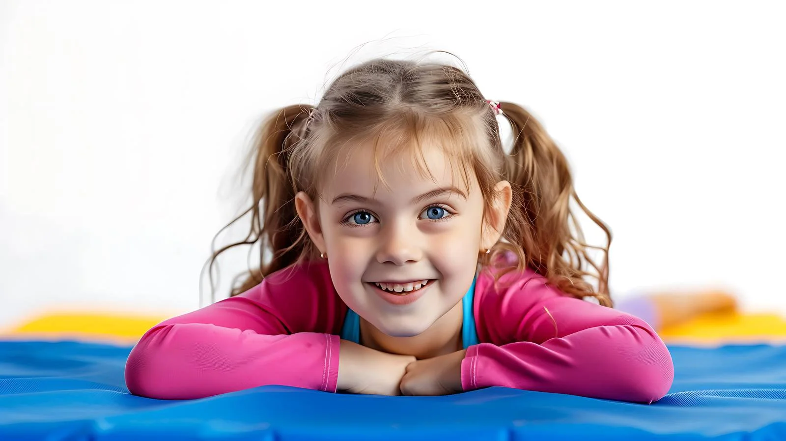 Cheerful girl resting on gym mat — free download from Dotvec