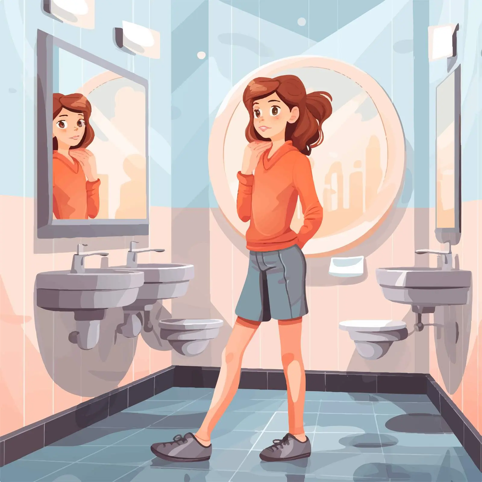 Girl Standing in a Clean Bathroom Illustration — free download from Dotvec