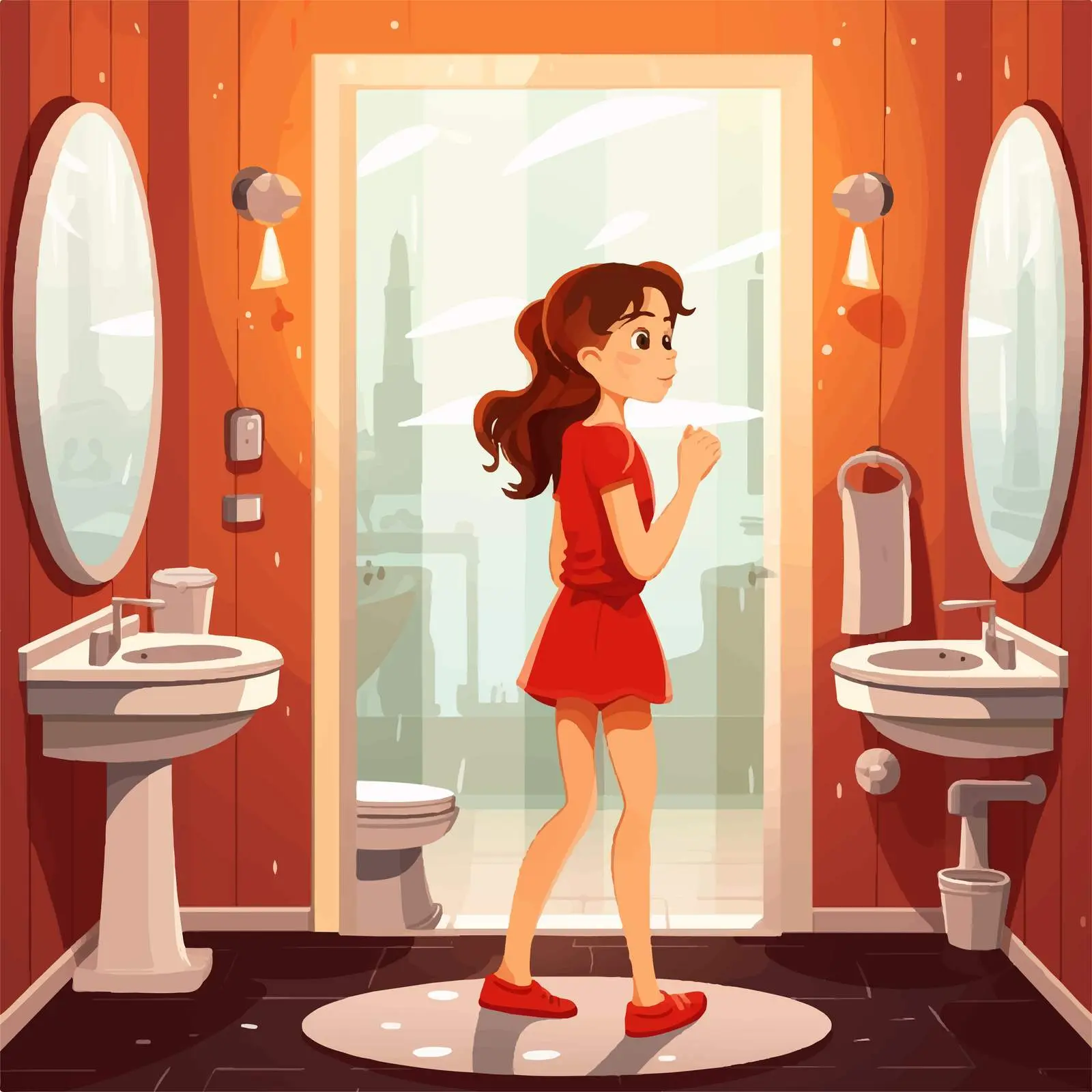 Girl Standing in Clean Bathroom Illustration — free download from Dotvec