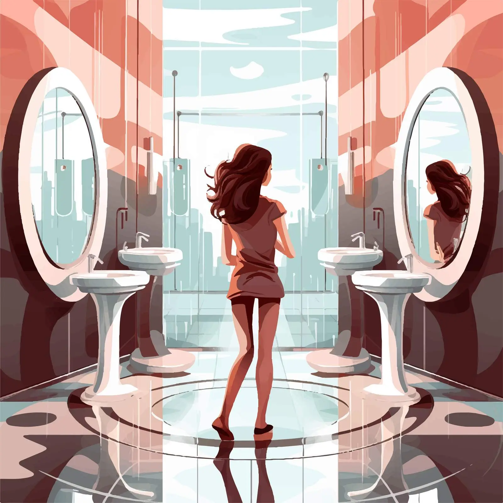 Girl in Clean Bathroom Vector Illustration — free download from Dotvec