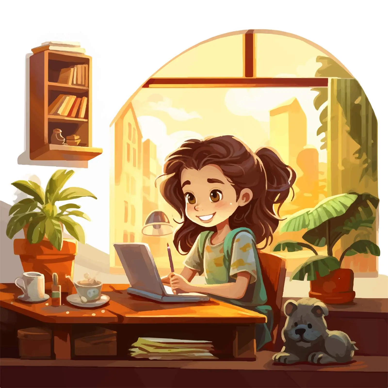 Girl Studying at Home Cartoon Vector Illustration — free download from Dotvec