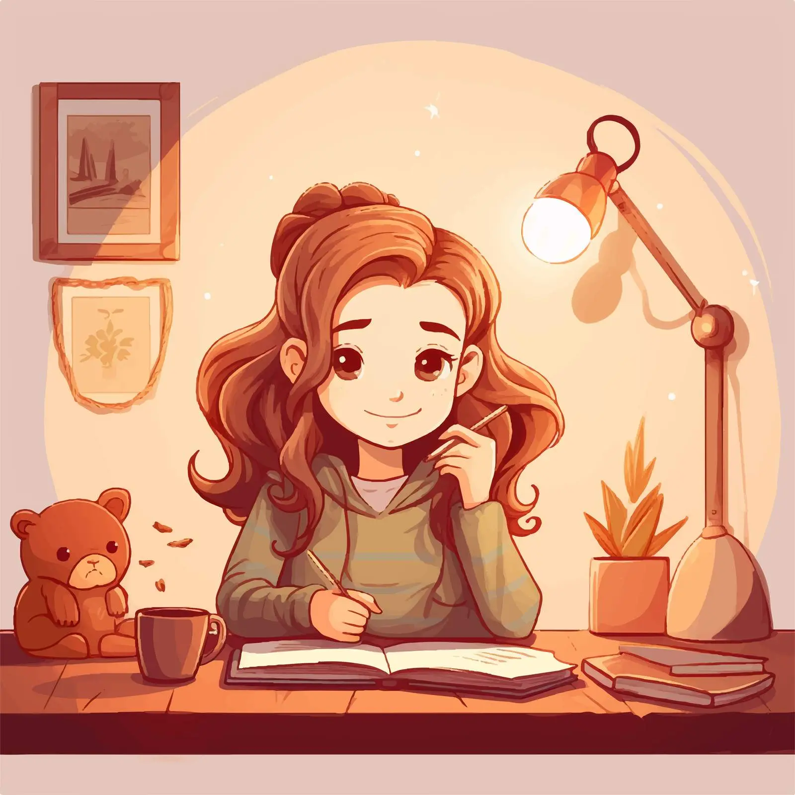 Girl Studying at Home Cartoon Vector Illustration — free download from Dotvec