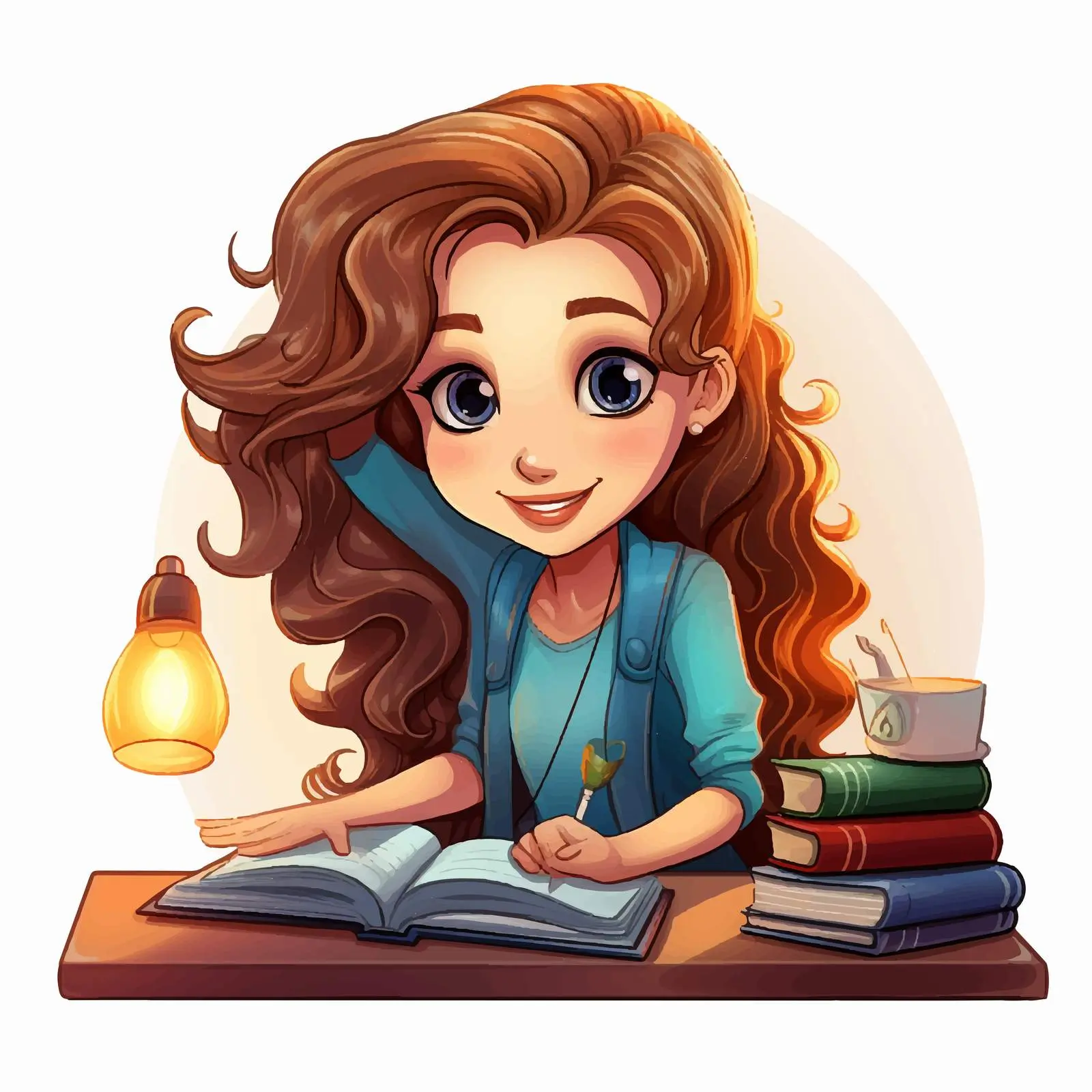 Girl Studying at Home Cartoon Illustration — free download from Dotvec
