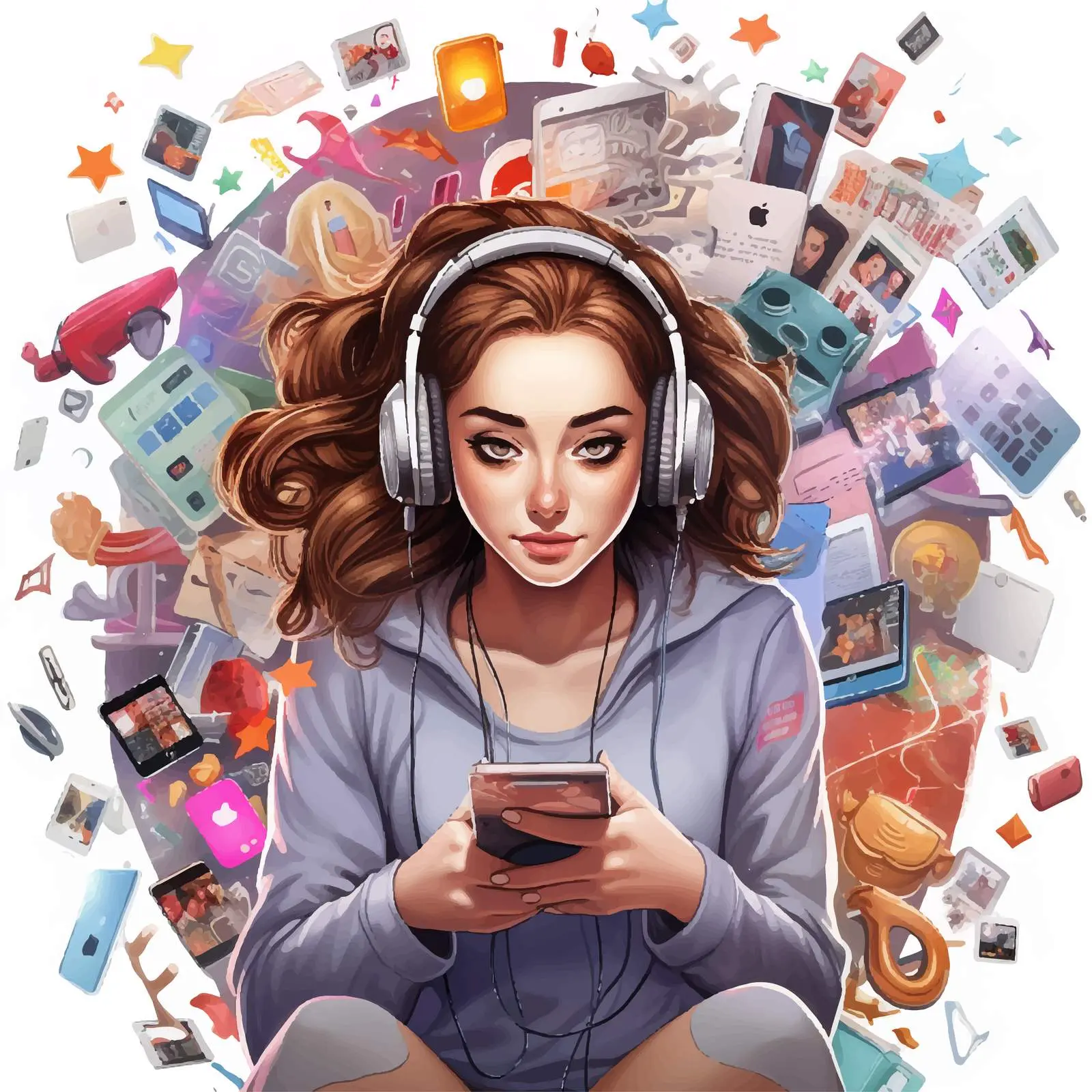 Girl Surrounded by Social Media Icons Vector — free download from Dotvec