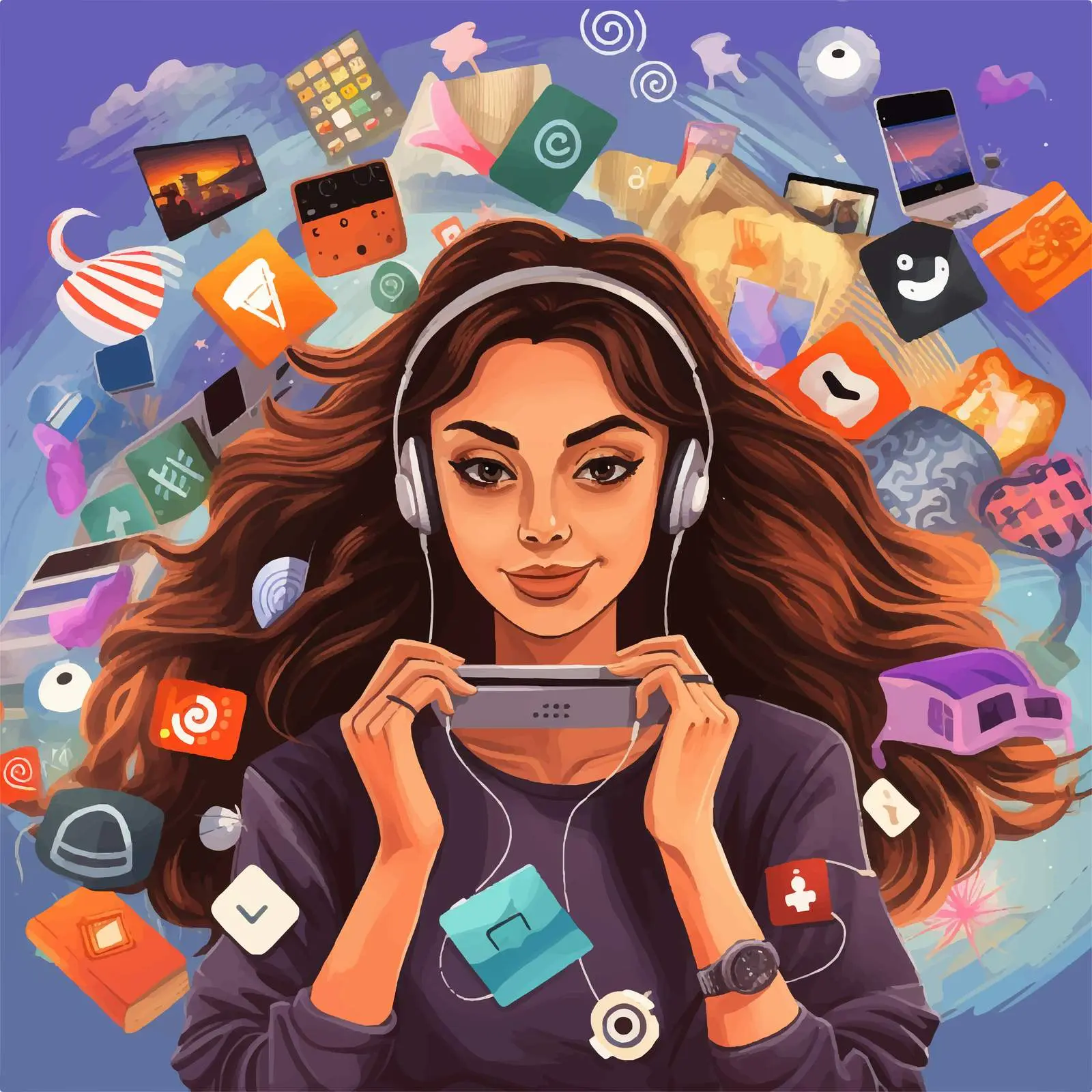 Girl Surrounded by Social Media Icons Vector — free download from Dotvec