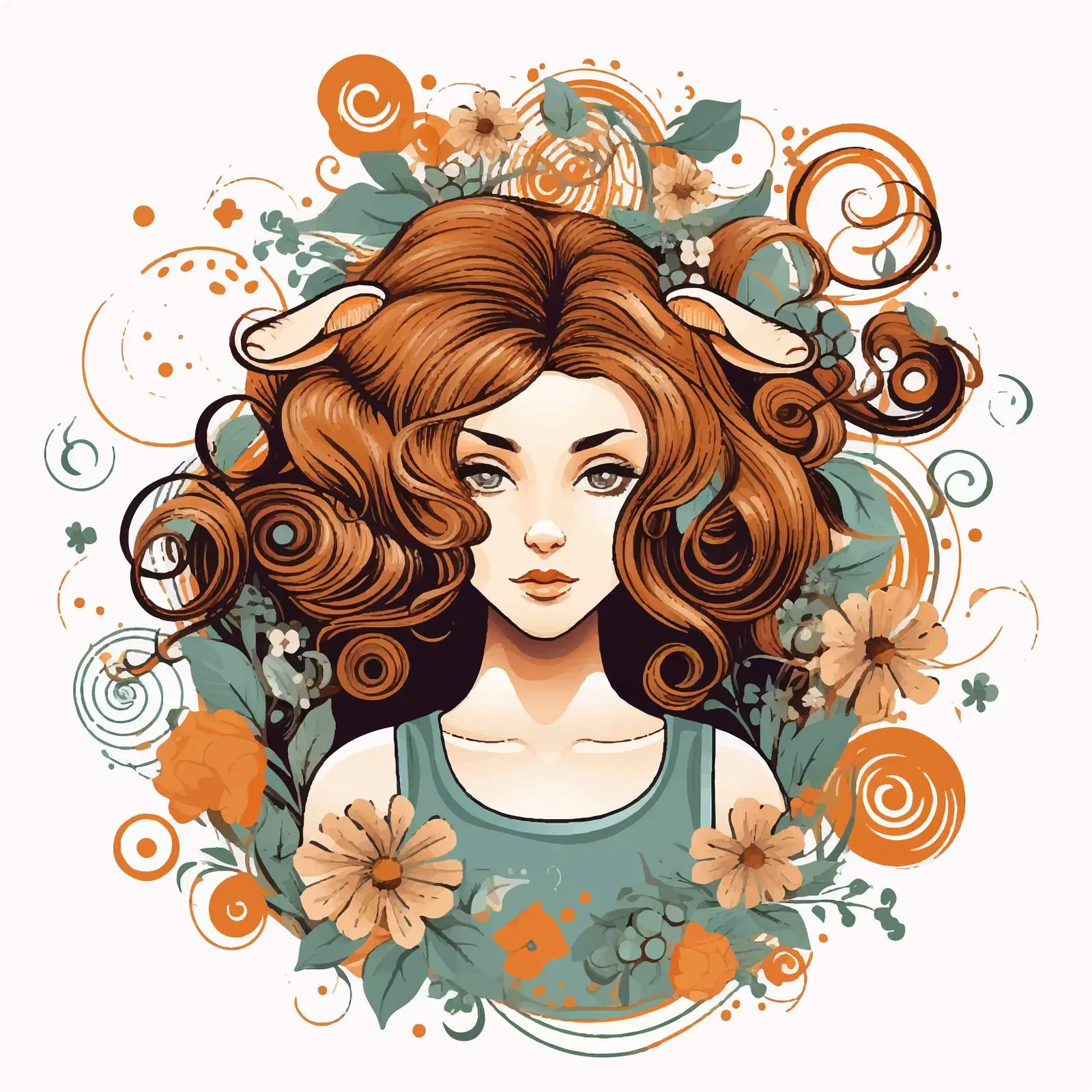 Cartoon Girl with Beautiful Hair - Capricorn Sign — free download from Dotvec