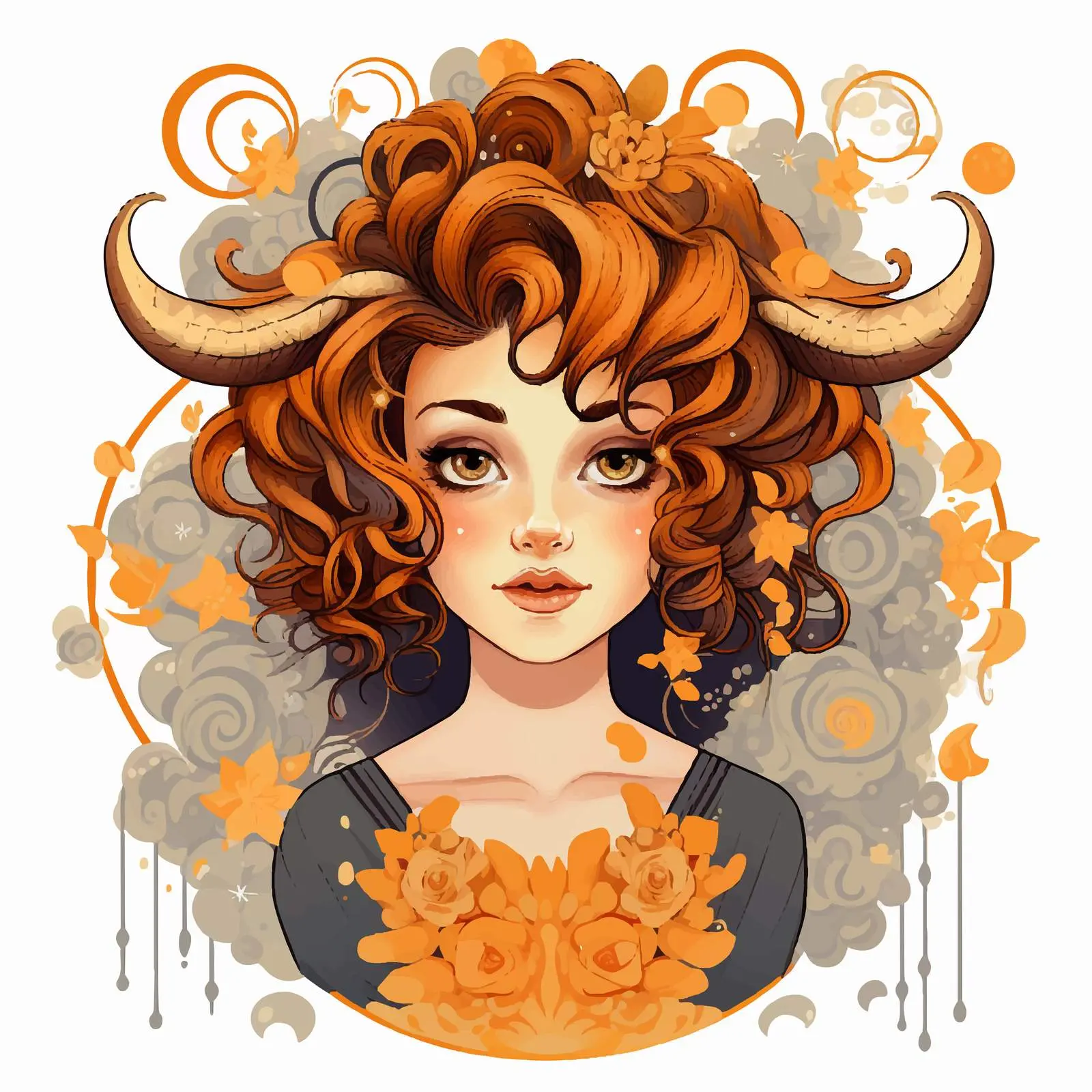 Beautiful Cartoon Girl with Capricorn Zodiac Sign — free download from Dotvec