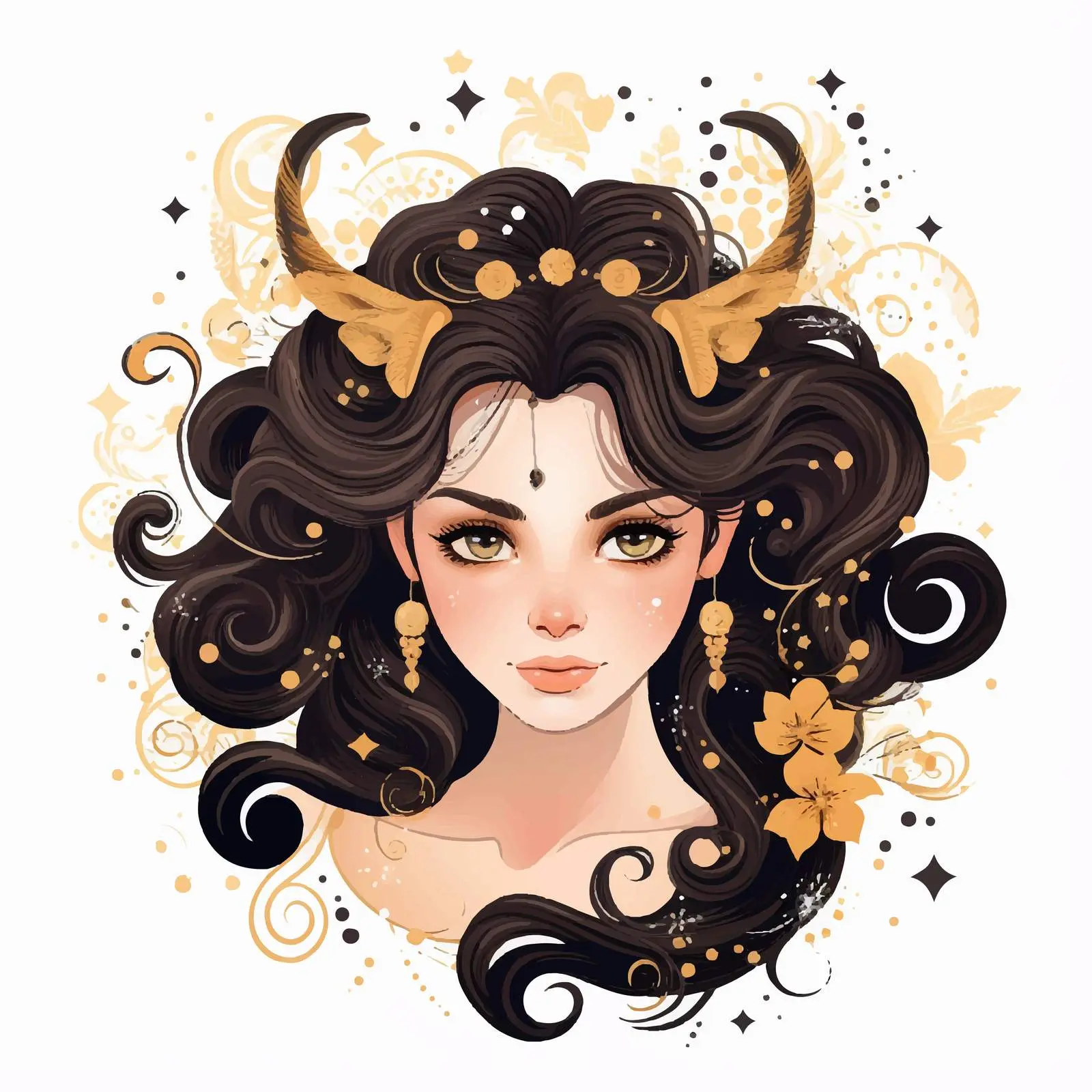Beautiful Cartoon Girl with Capricorn Zodiac Sign — free download from Dotvec