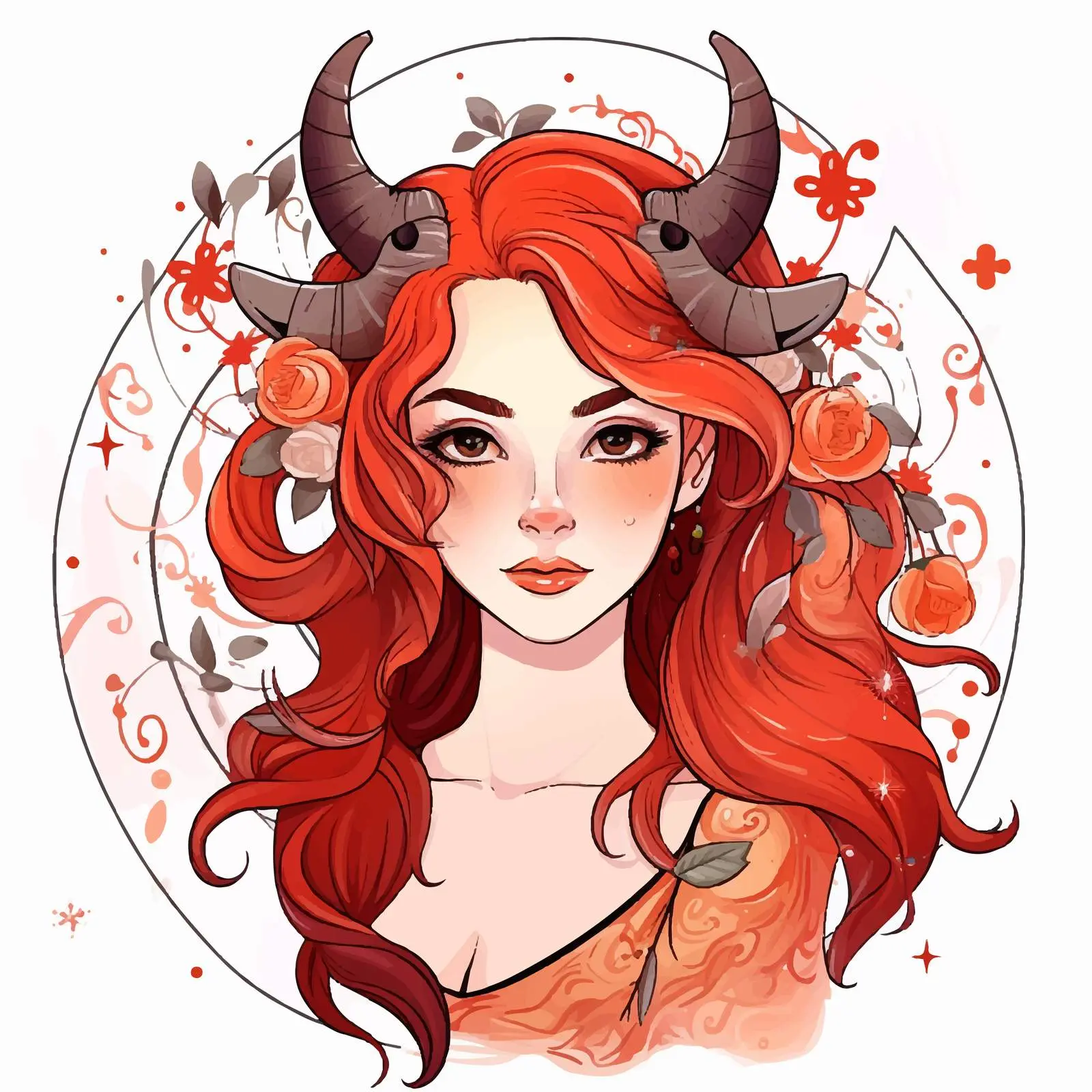 Cartoon Capricorn Zodiac Girl with Beautiful Hairstyle – free astrological image from Dotvec