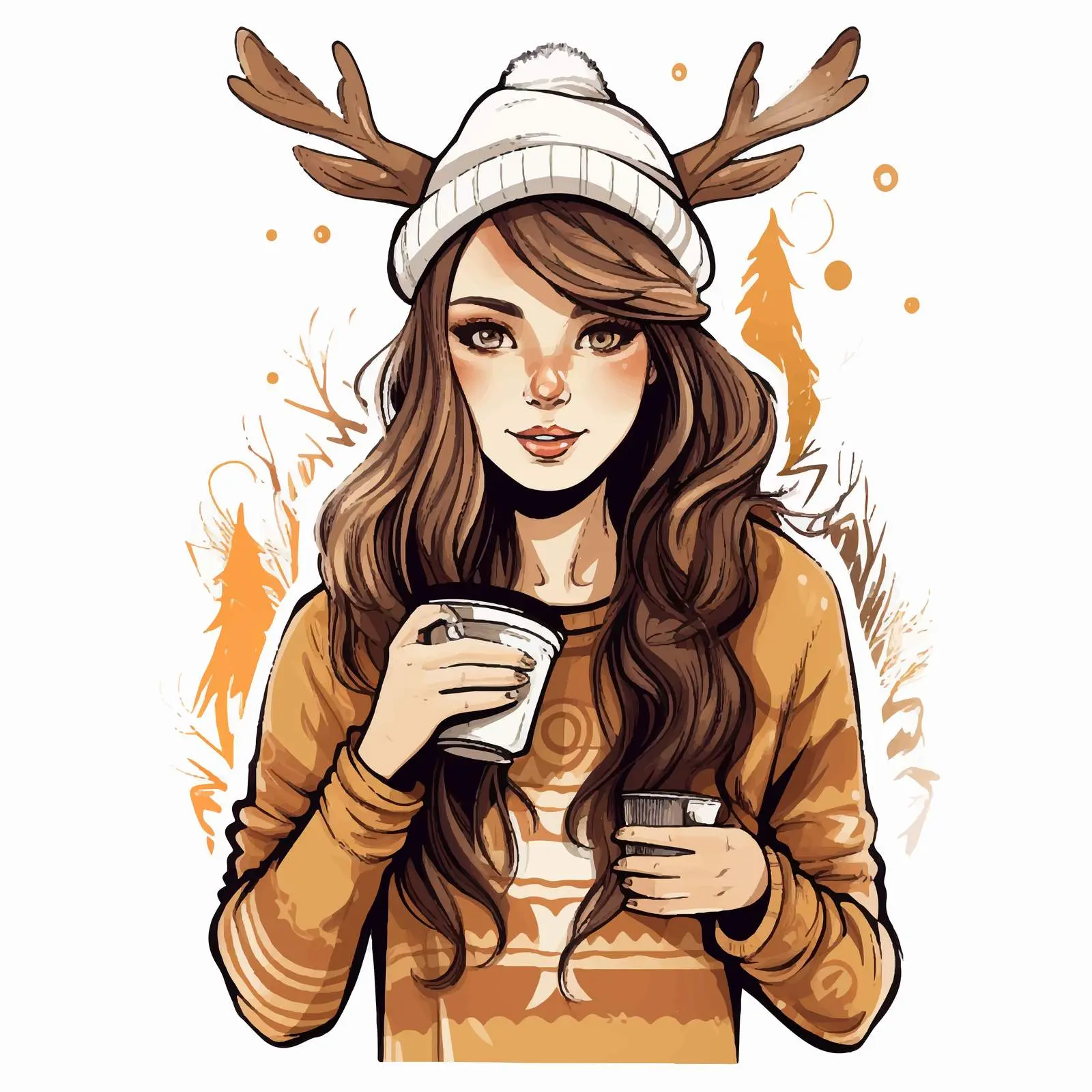 Stylish Girl with Drink and Deer Horns — free download from Dotvec