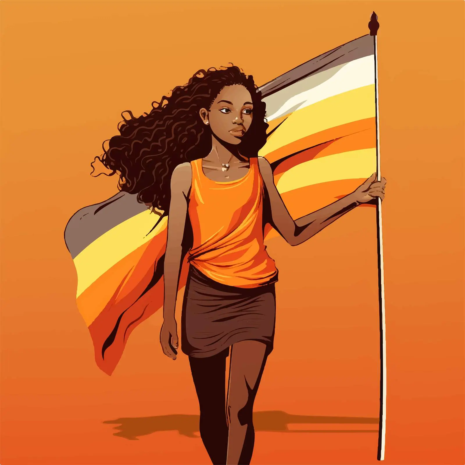 Hand-Drawn Girl Holding a Flag Vector Illustration — free download from Dotvec