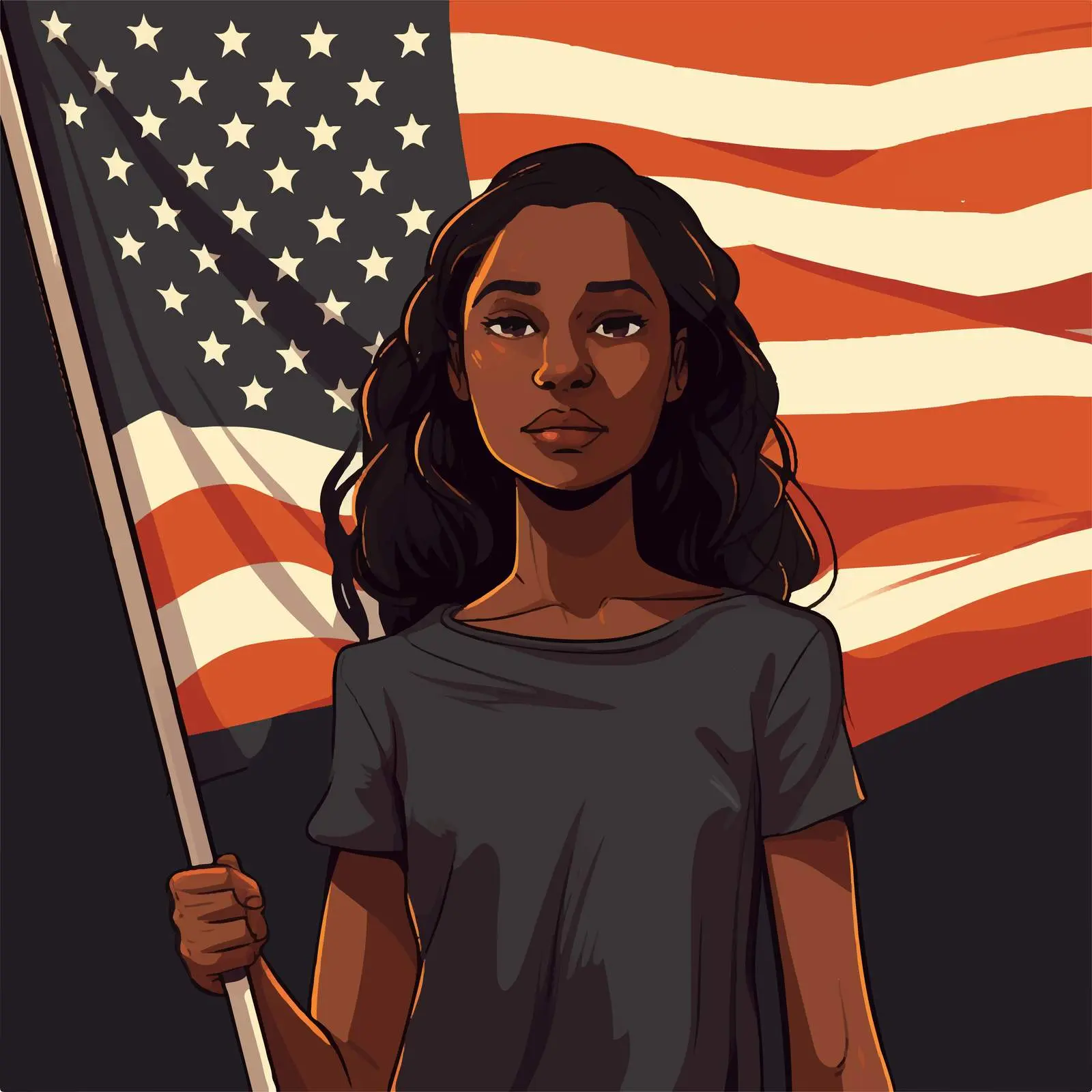 Girl Holding Flag Hand-Drawn Vector Illustration — free download from Dotvec