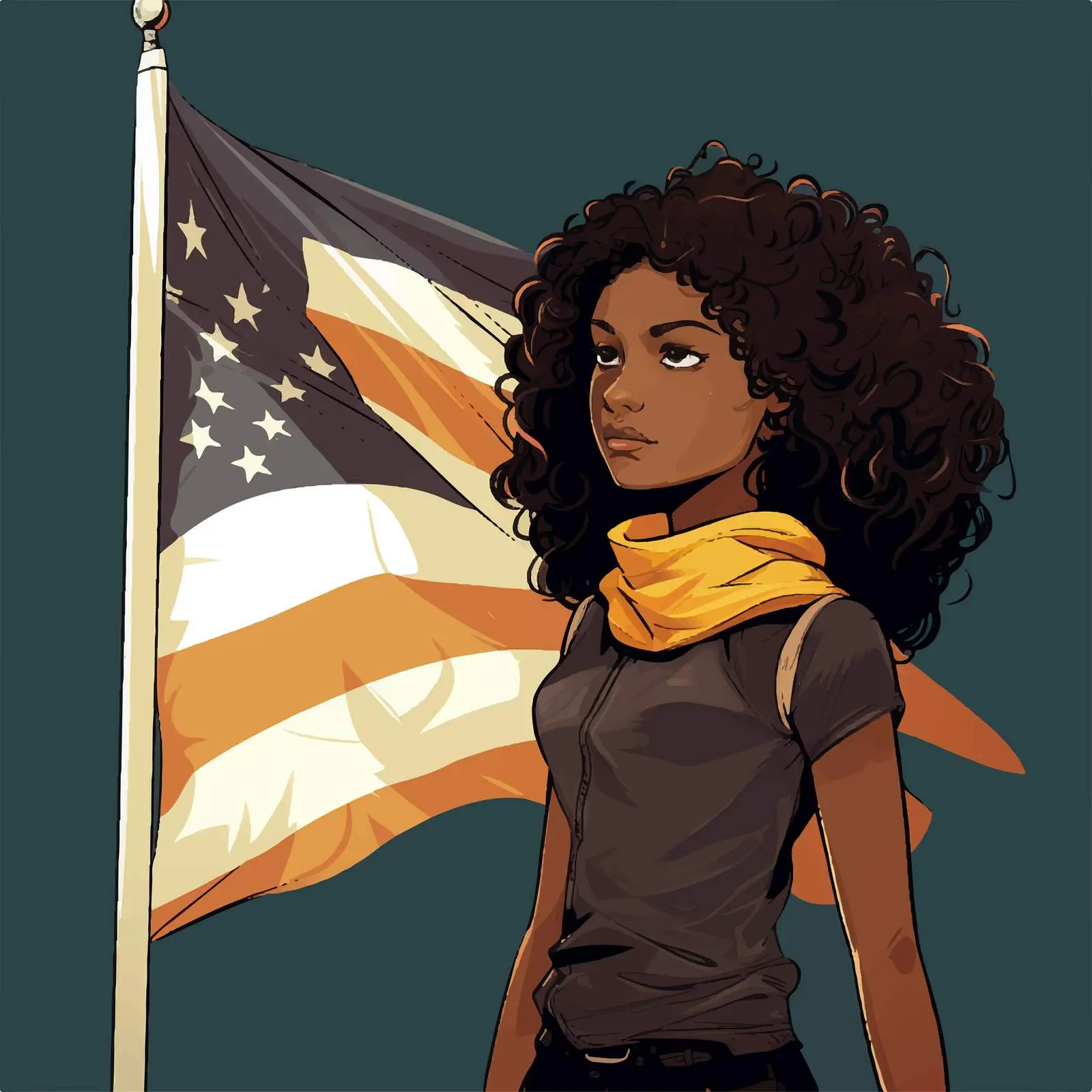 Hand-Drawn Illustration of Girl with Flag – free social issues image from Dotvec