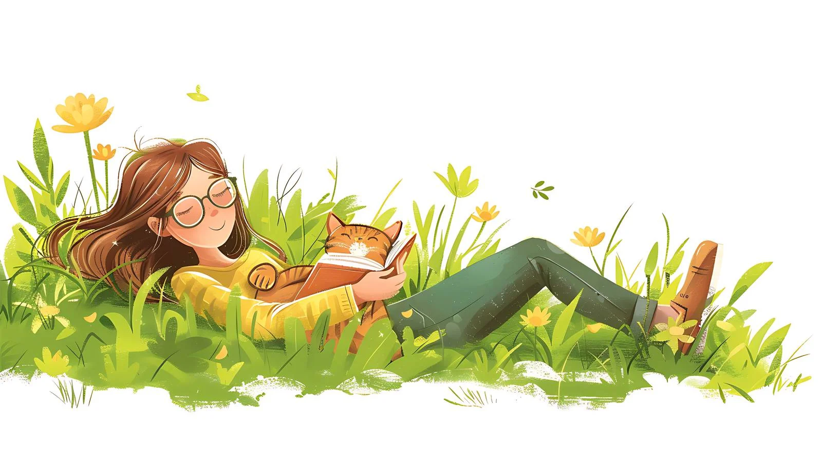 Serene Girl Reading in Garden Meadow — free download from Dotvec