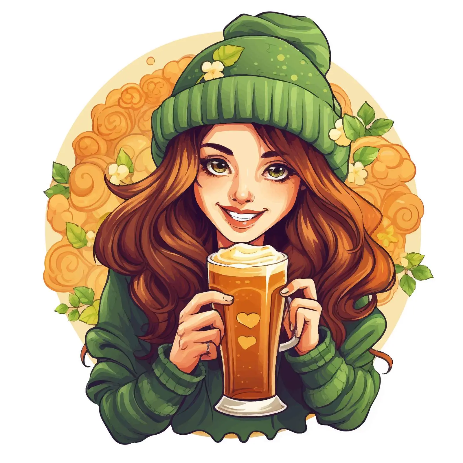 Girl with Clover and Beer Holiday Card – free femininity image from Dotvec