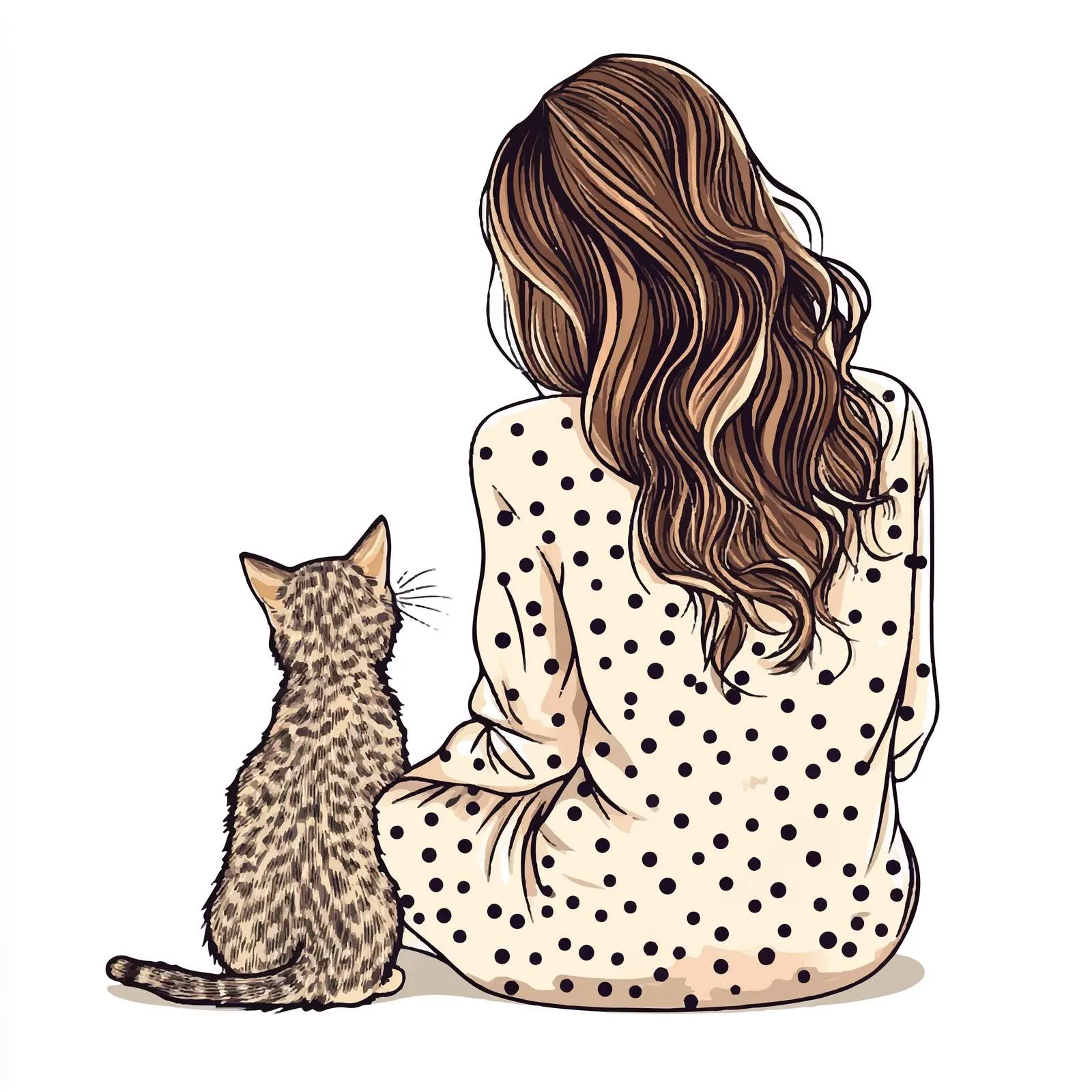 Girl in Dotted Pajamas with Long Hair — free download from Dotvec