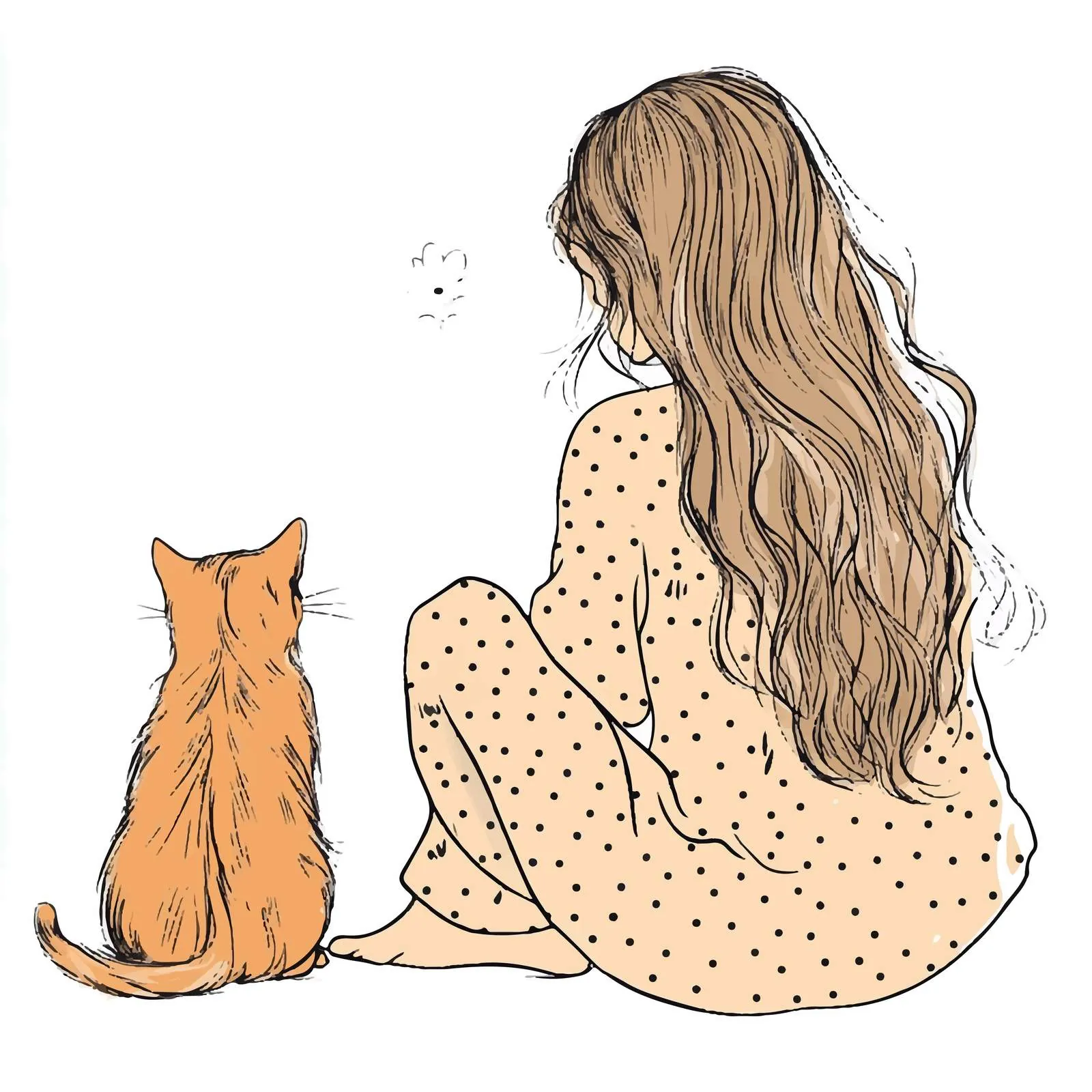Girl in Dotted Pajamas with Long Loose Hair — free download from Dotvec