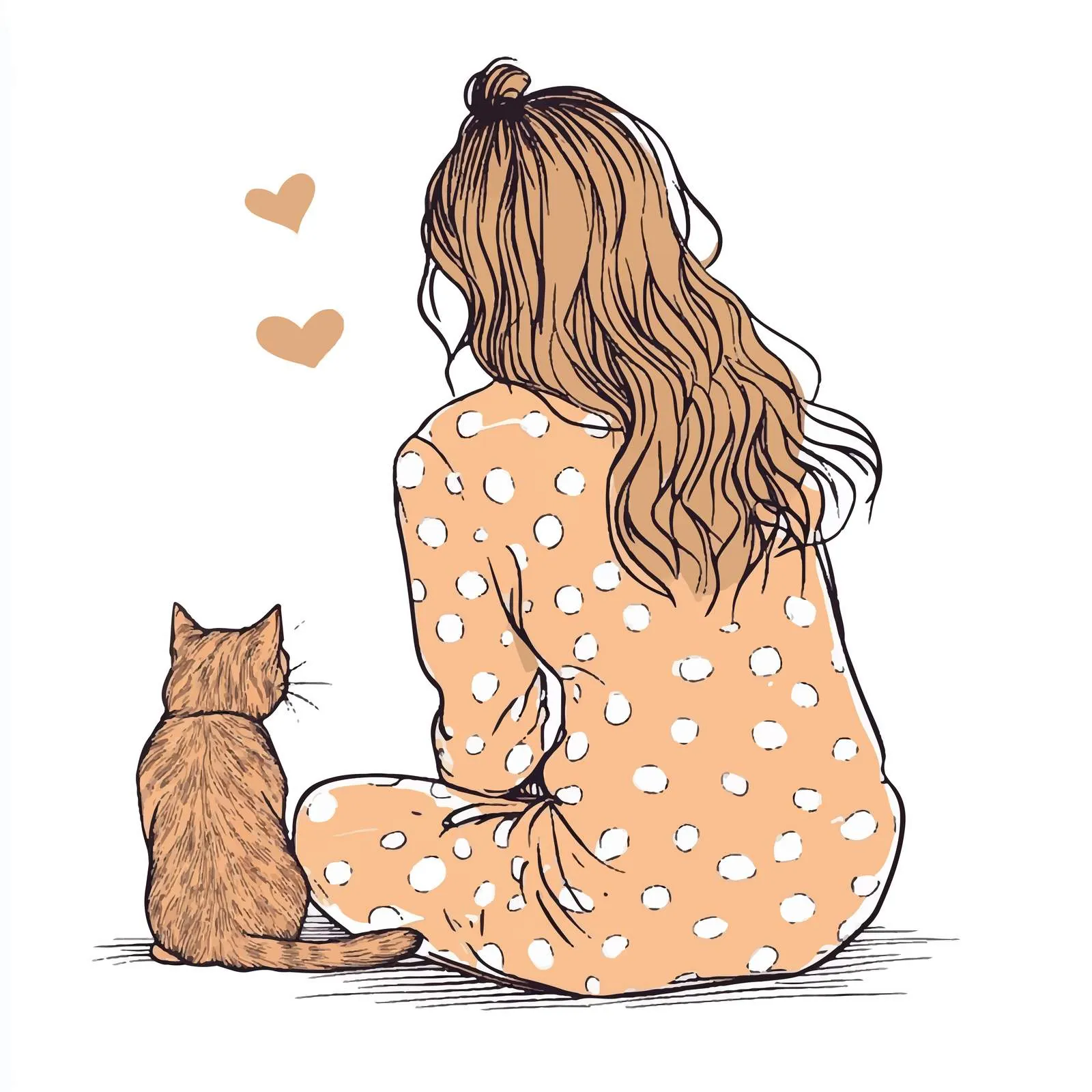 Girl in Dotted Pajamas with Long Loose Hair — free download from Dotvec