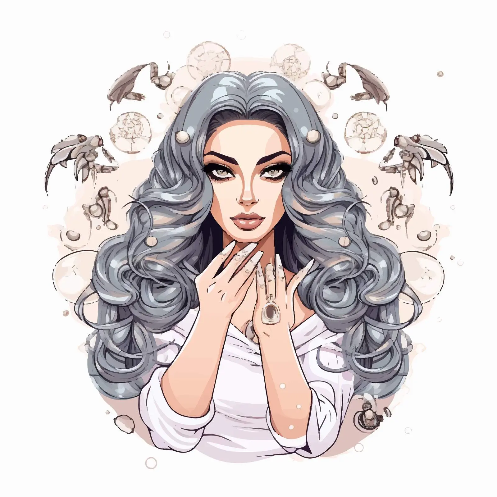 Scorpio Fashion Makeup Vector with Long Nails — free download from Dotvec