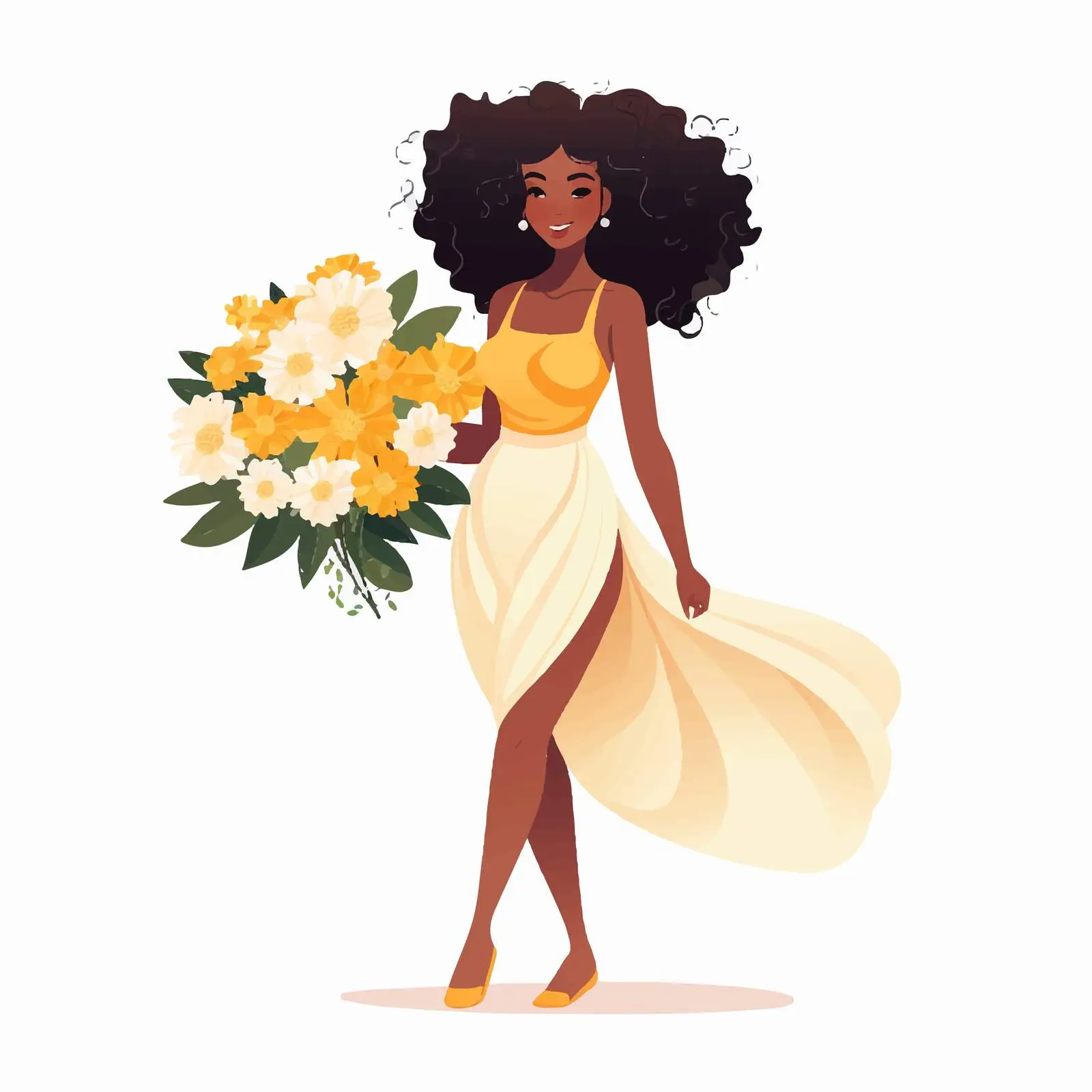 Happy Black Woman with Spring Floral Bunch — free download from Dotvec
