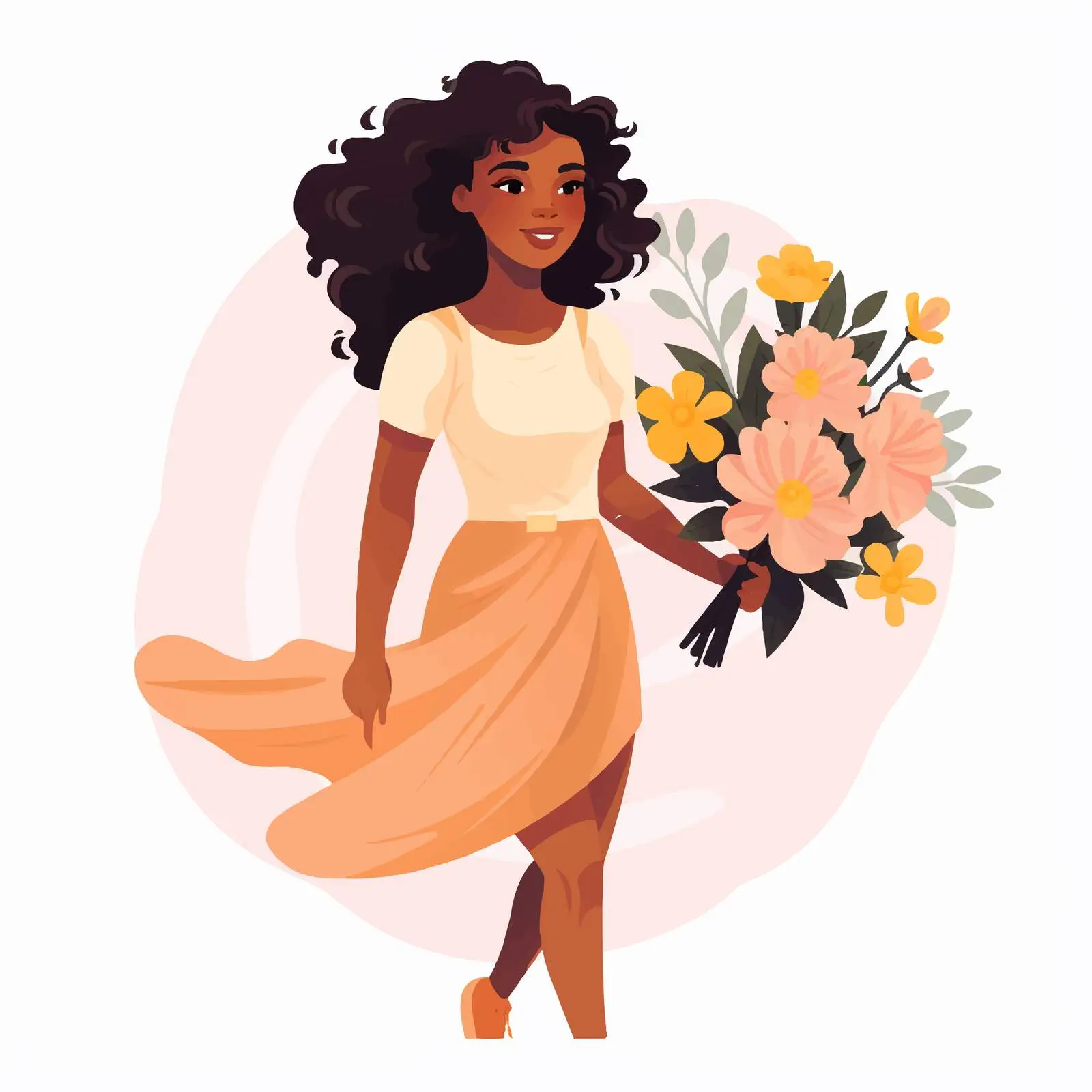 Happy Black Woman with Floral Bunch — free download from Dotvec