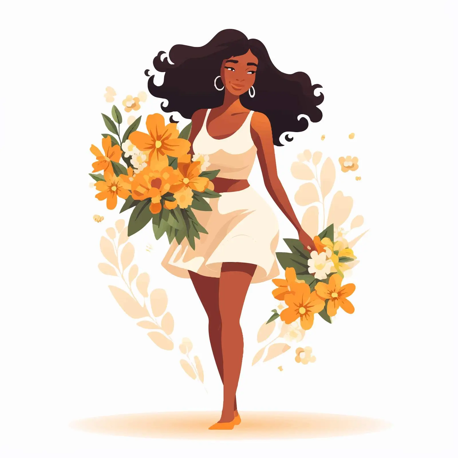 Happy Black Woman with Spring Floral Bunch — free download from Dotvec