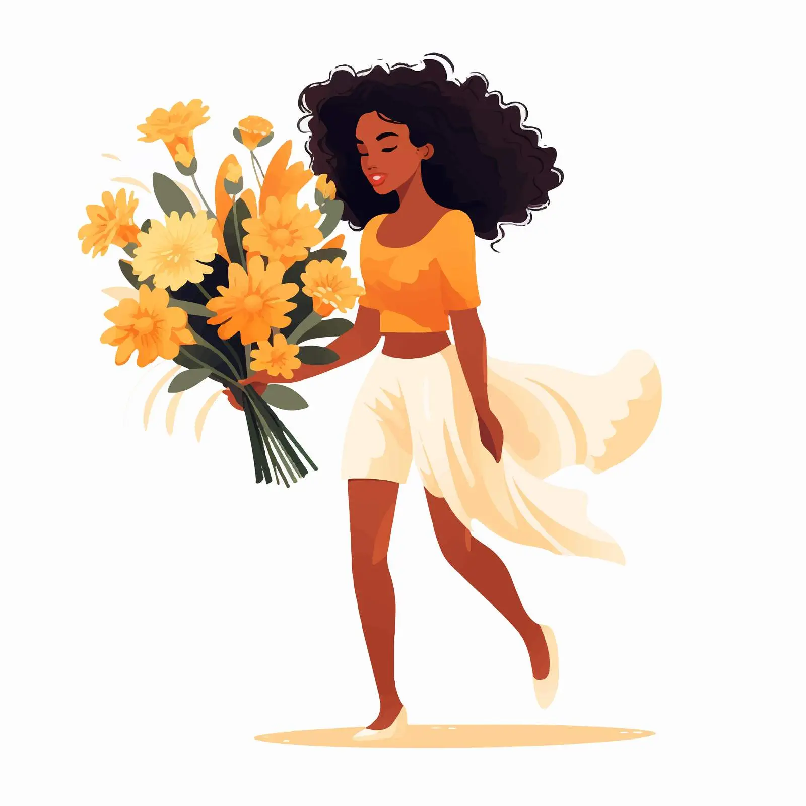 Happy Black Woman with Spring Floral Bunch — free download from Dotvec