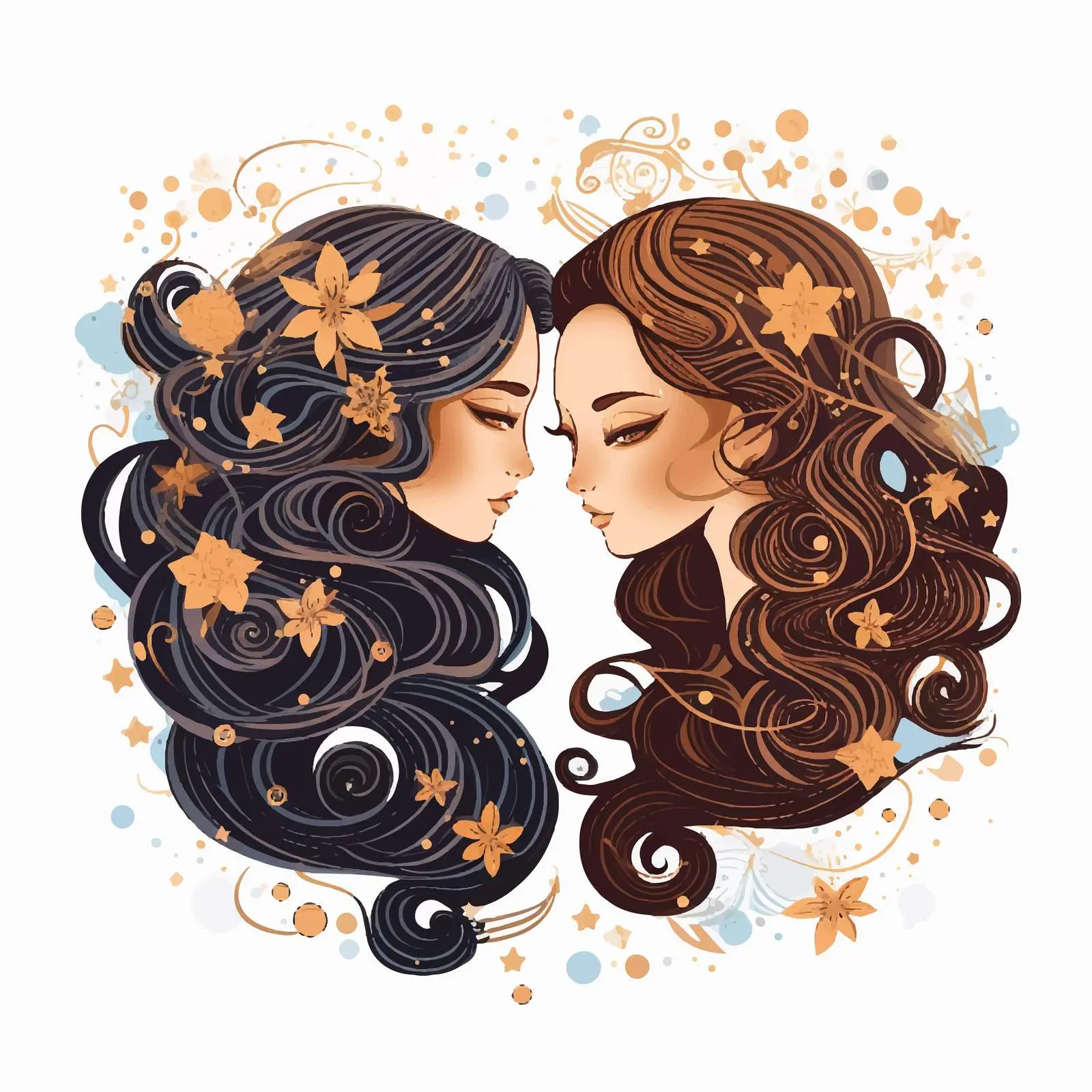 Gemini Zodiac Girls Braiding Hair Cartoon Vector — free download from Dotvec