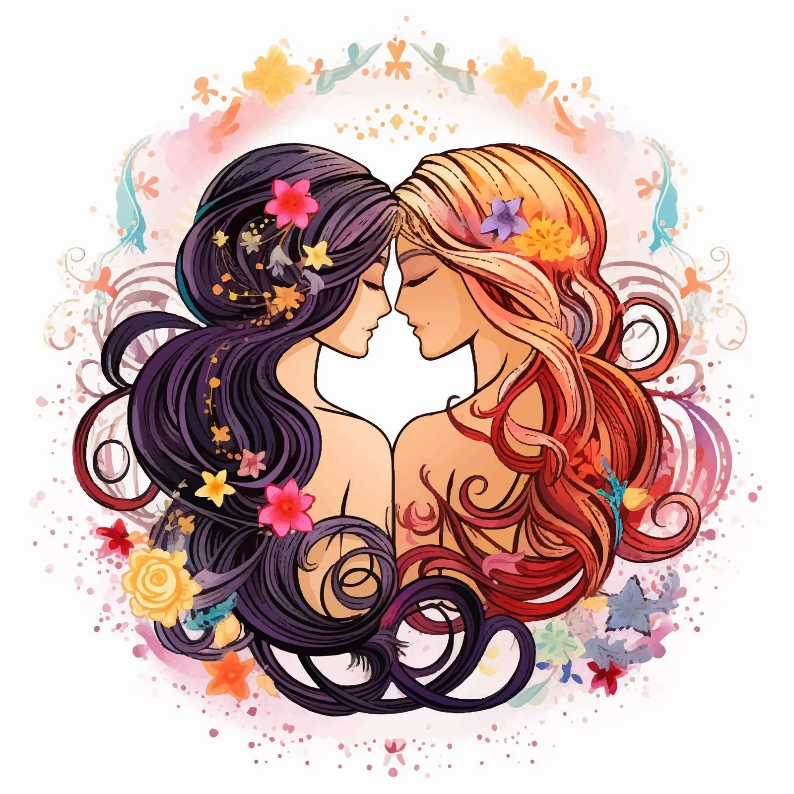 Cartoon Gemini Zodiac Girls Braiding Hair Decoration — free download from Dotvec