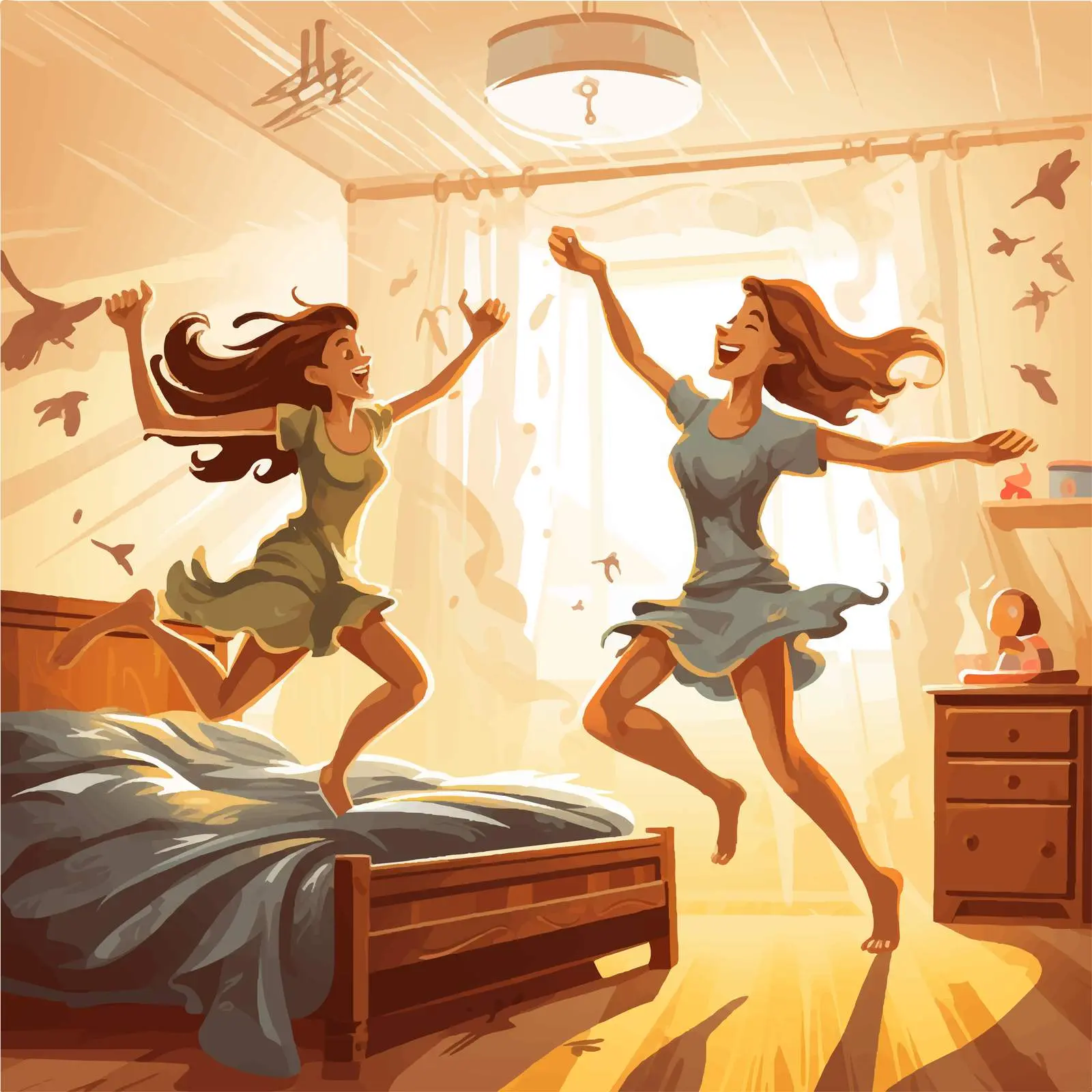 Girls Dancing in Bedroom Cartoon Vector Illustration — free download from Dotvec