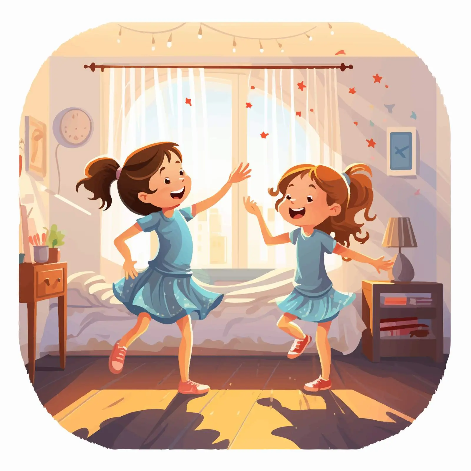 Girls Dancing in Bedroom Cartoon Vector — free download from Dotvec