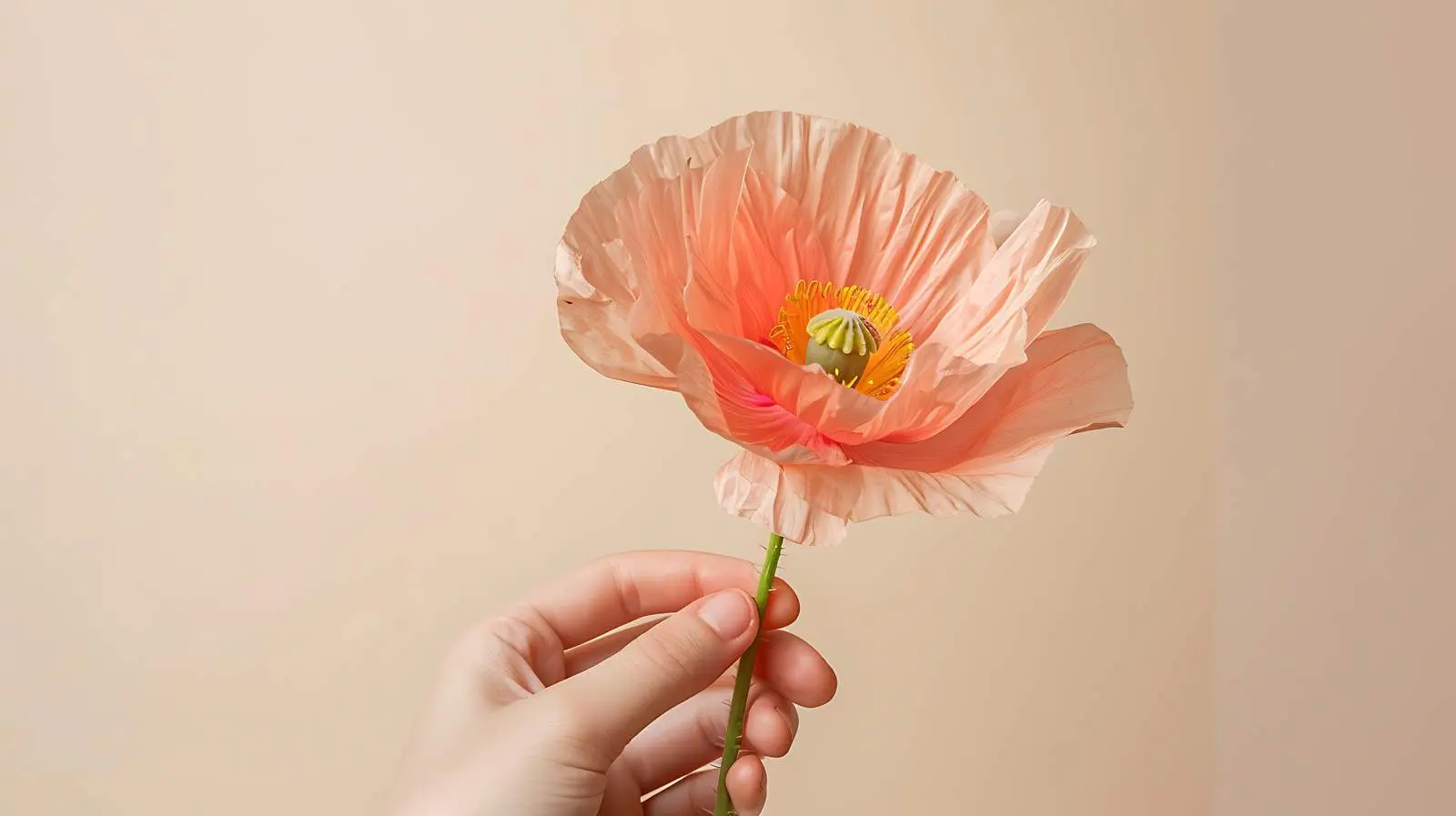Elegant Peach Pink Poppy Flower in Hand — free download from Dotvec
