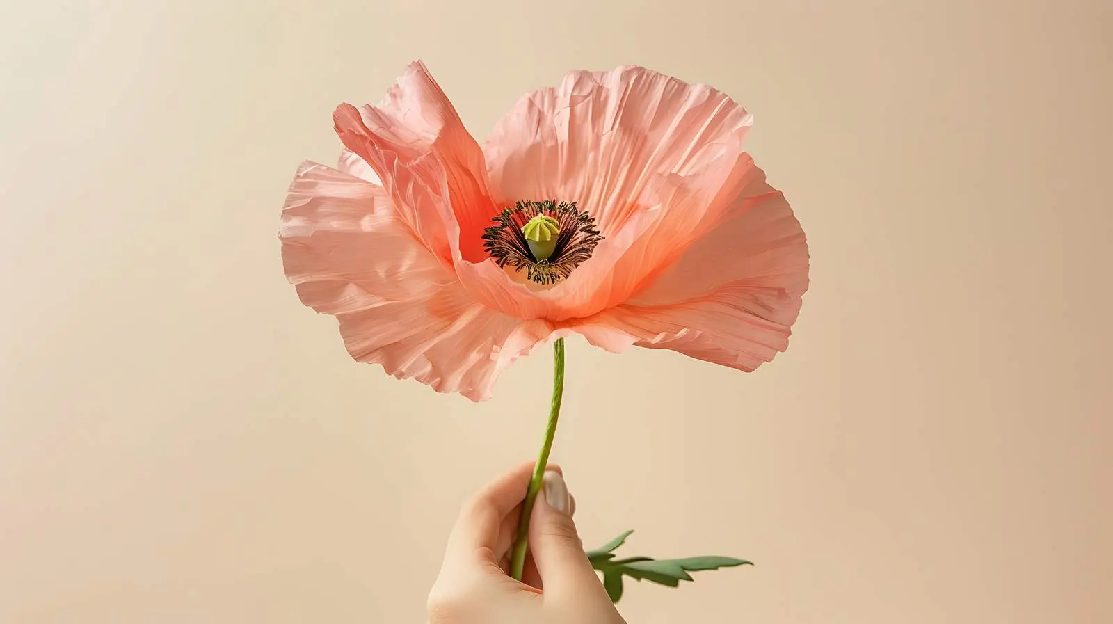 Elegant Peach Pink Poppy Flower in Hand — free download from Dotvec