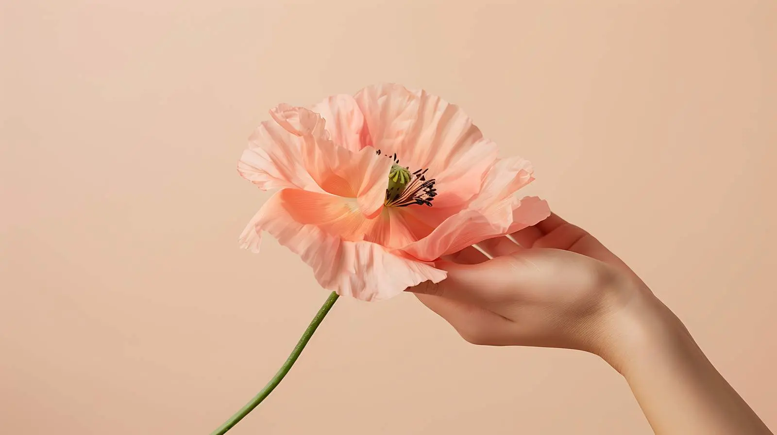 Elegant Peach Pink Poppy Flower in Hand — free download from Dotvec