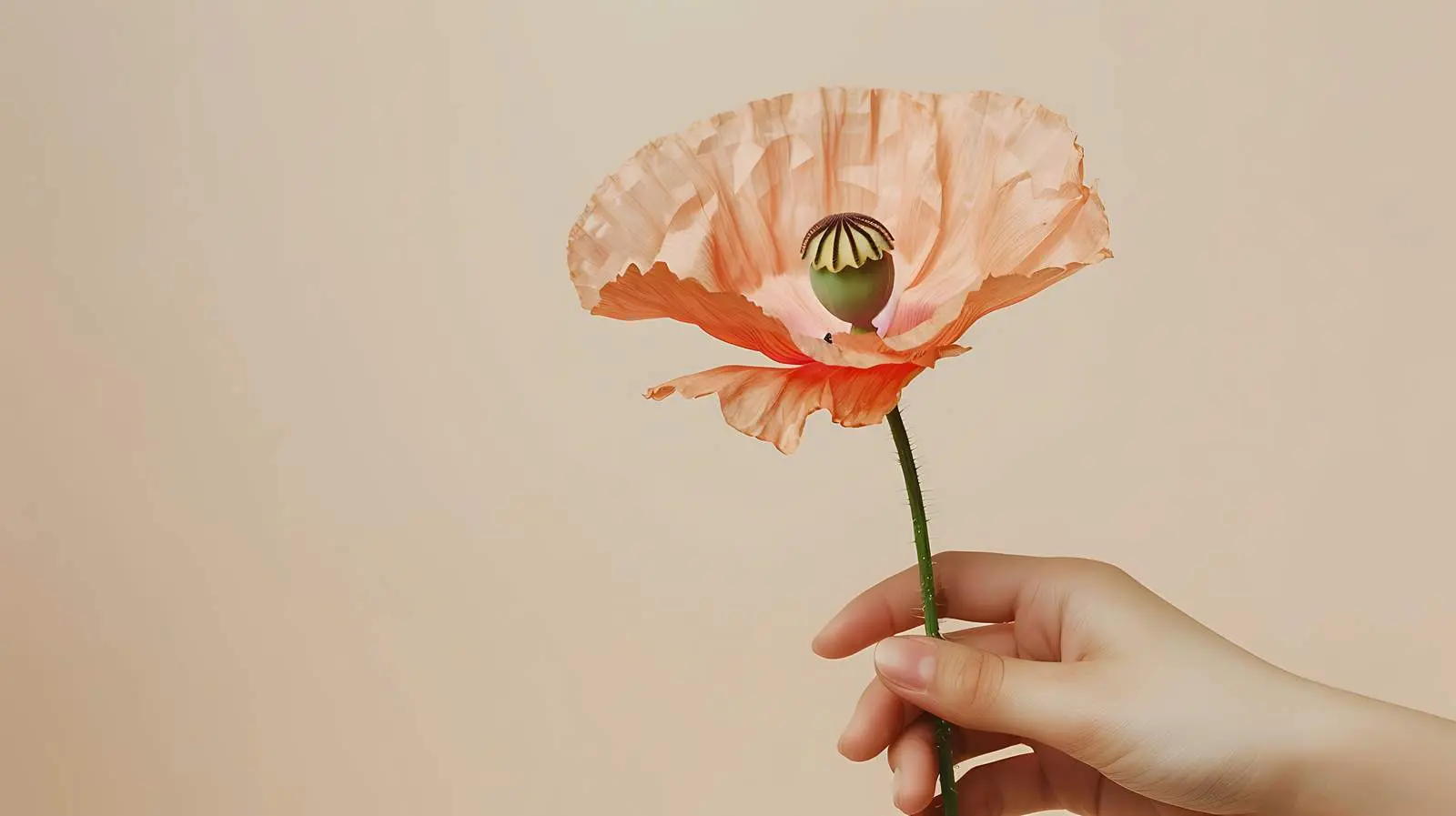 Elegant Peach Pink Poppy Flower in Hand — free download from Dotvec