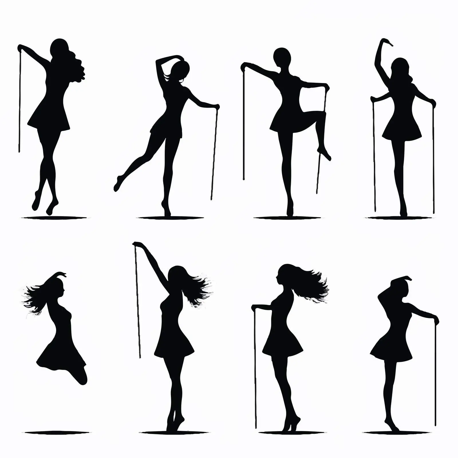 Girls Gymnastics Different Poses Silhouettes Set — free download from Dotvec