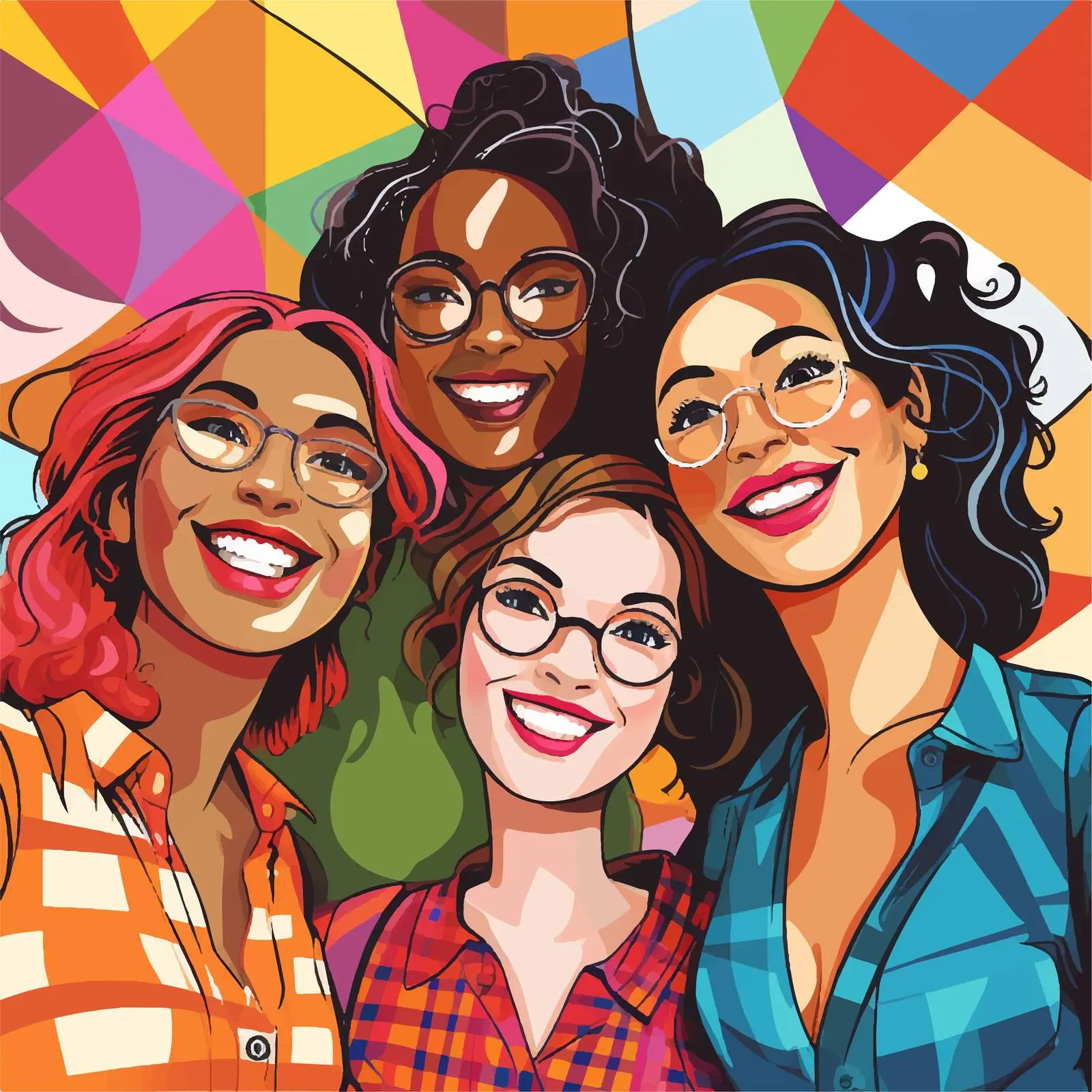 Diverse Girls Smiling in Geometric Style — free download from Dotvec