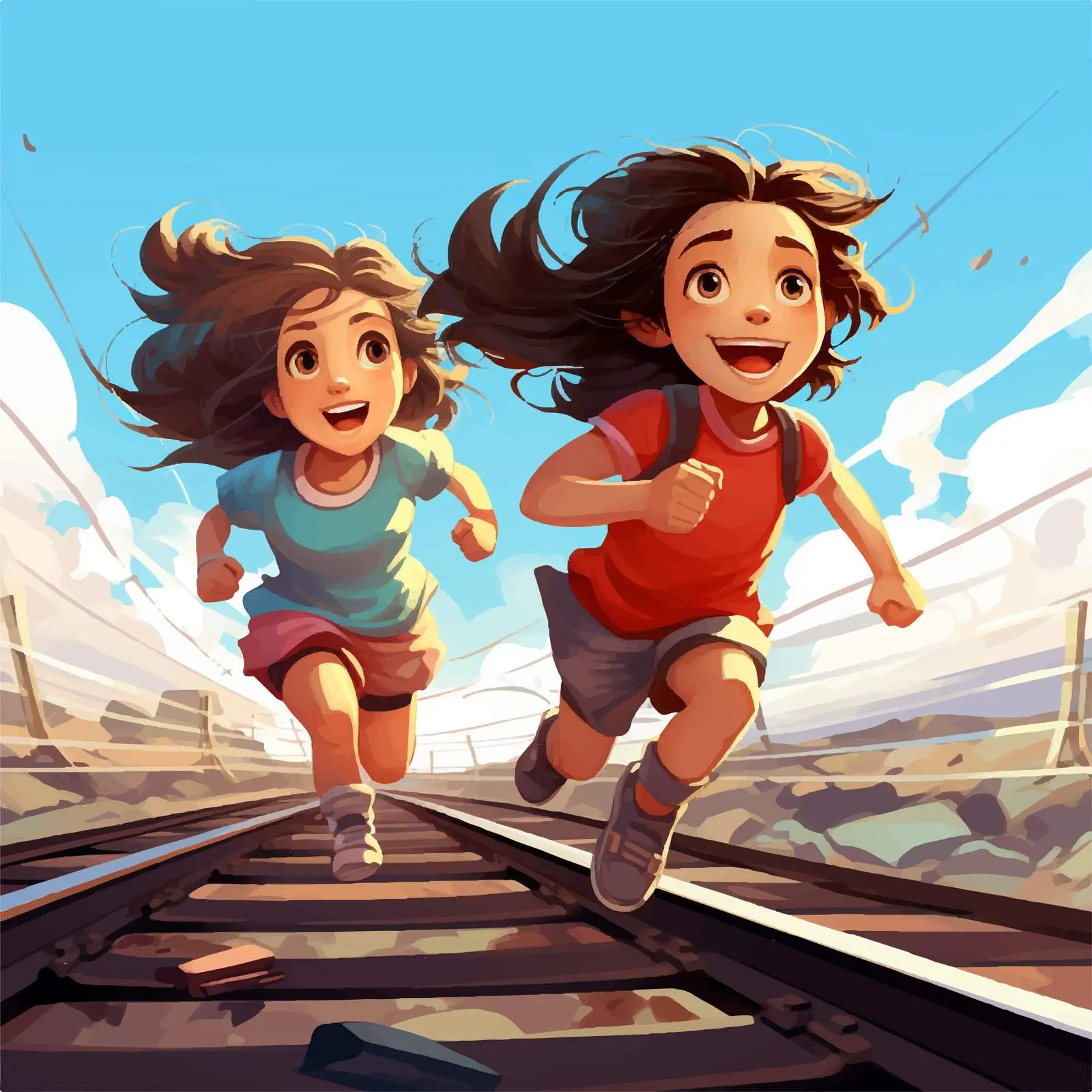 Girls Running on Track Cartoon Illustration — free download from Dotvec
